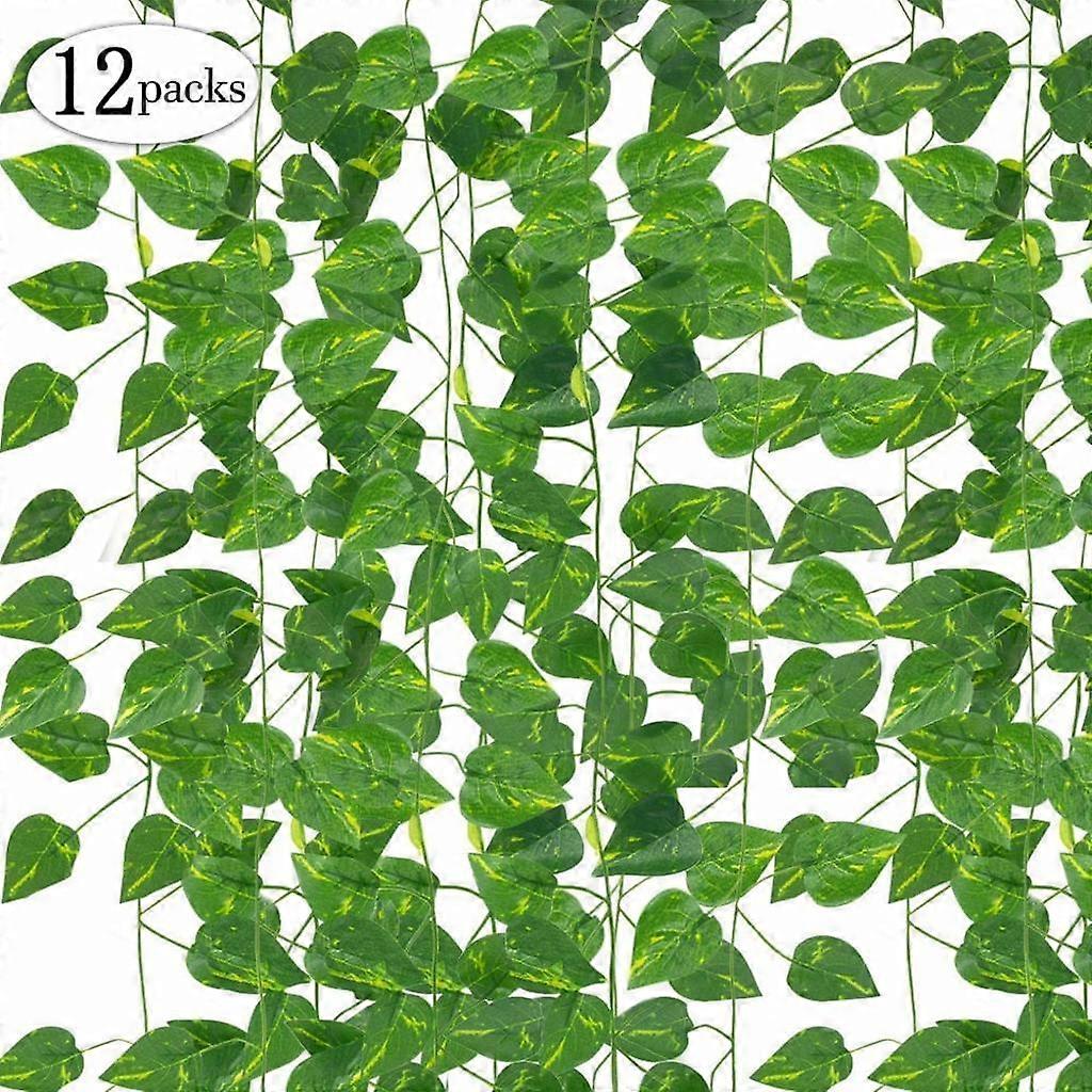 葉ガーランド人工植物、12パックぶら下がり植物偽のブドウシルクアイビー葉緑ガーランド(lvluo)