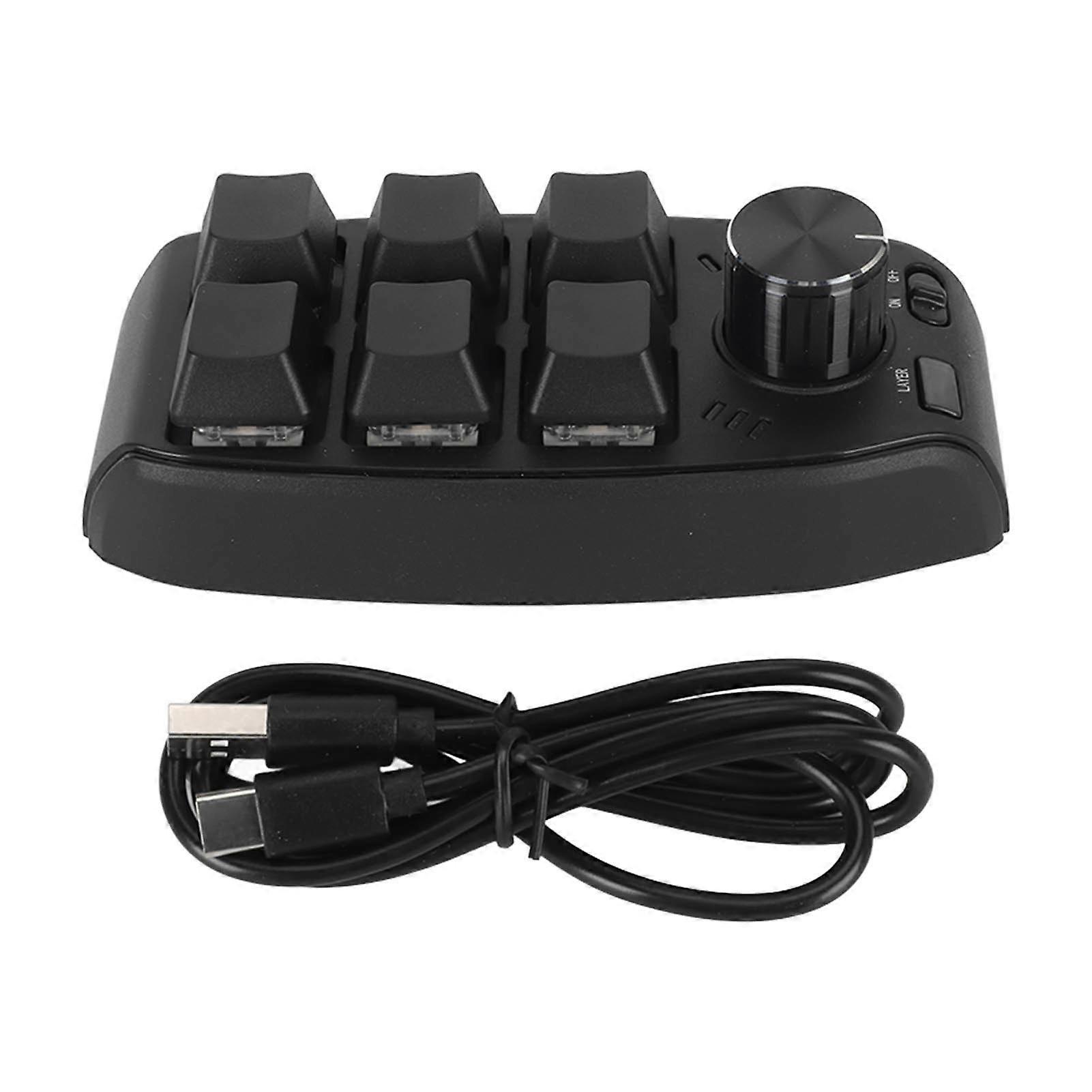 Mini Keypad 6 Keys 1 Knob Red Switch Mechanical Plug and Play Programmable Keypad for Gaming Office Media Wireless BT(Inbuilt 200mAh Battery Included)