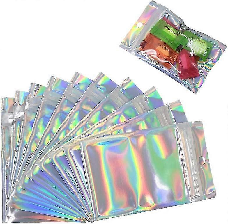 100pcs Large Resealable Smell Proof Mylar Bags. Holographic Color Foil Ziplock 6*10cm