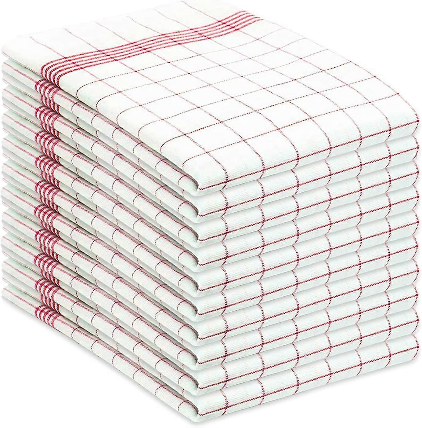 10x Kitchen Towels 40 x 60 cm Quality cotton fabric Very absorbent and easily washable Versatile use and Different colors (10 Red)