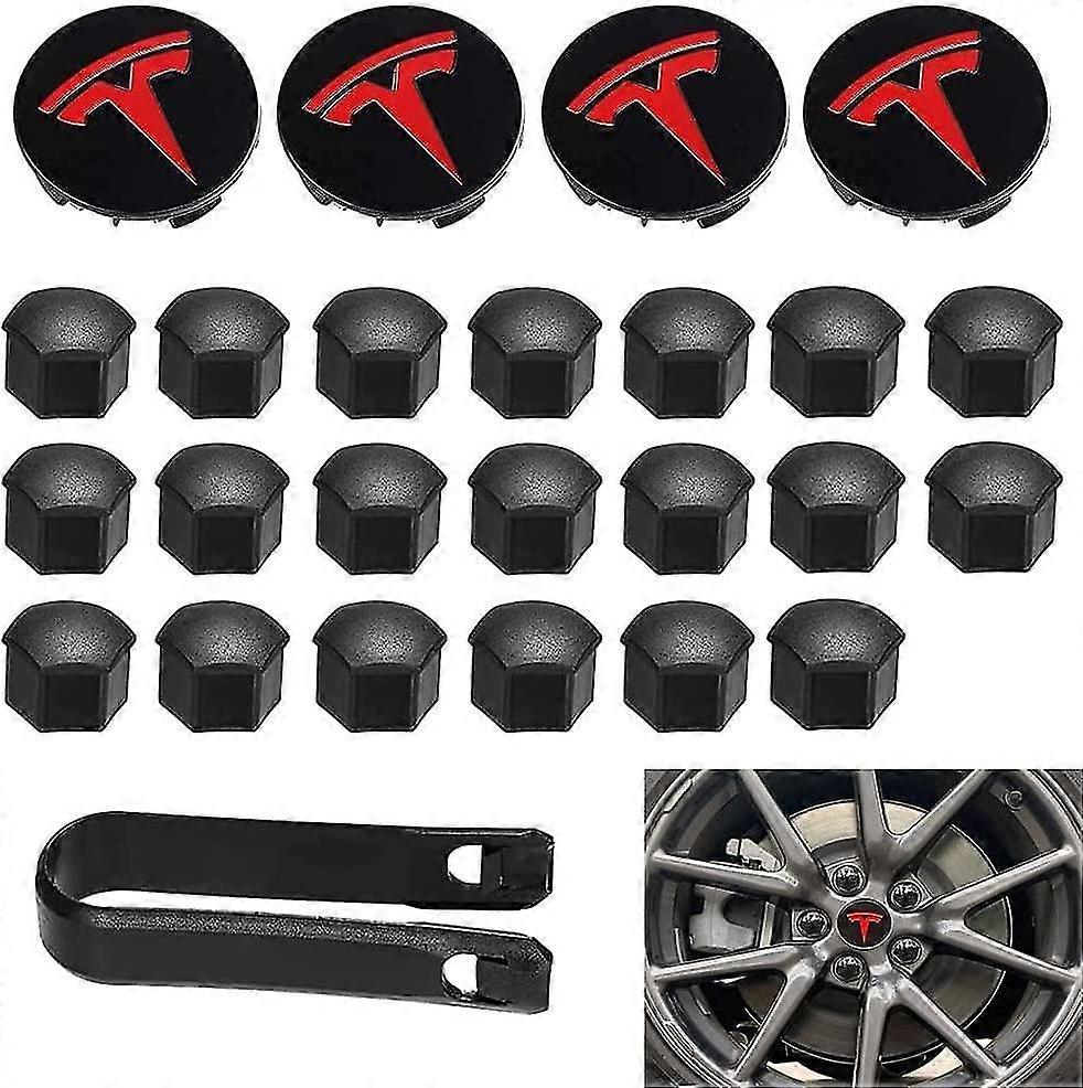 Aero kołpaki kół i zestaw nakrętek kół z logo Tesla dla modelu 3, model Y (czerwony)