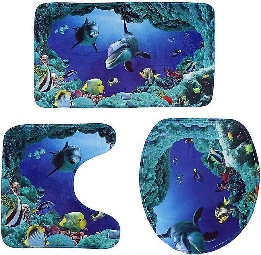 3-piece bathroom rugs - ocean pattern