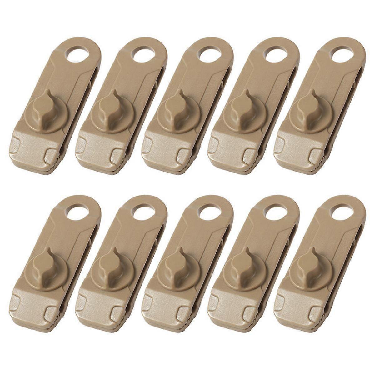 10pcs Outdoor Camping Tent Windproof Reusable Fixing -Clips Clamps Tarp Cord Buckle Tensioner Tent Khaki