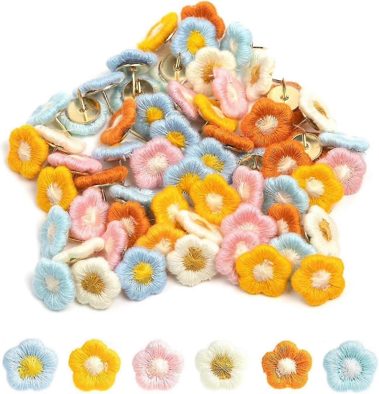 30 Pieces Flower Push Pins Wall Push Pin Bulletin Board Pin Decoration, Cork Board Push Pins Colored Push Pins For Map Photo Display Show Office Furni