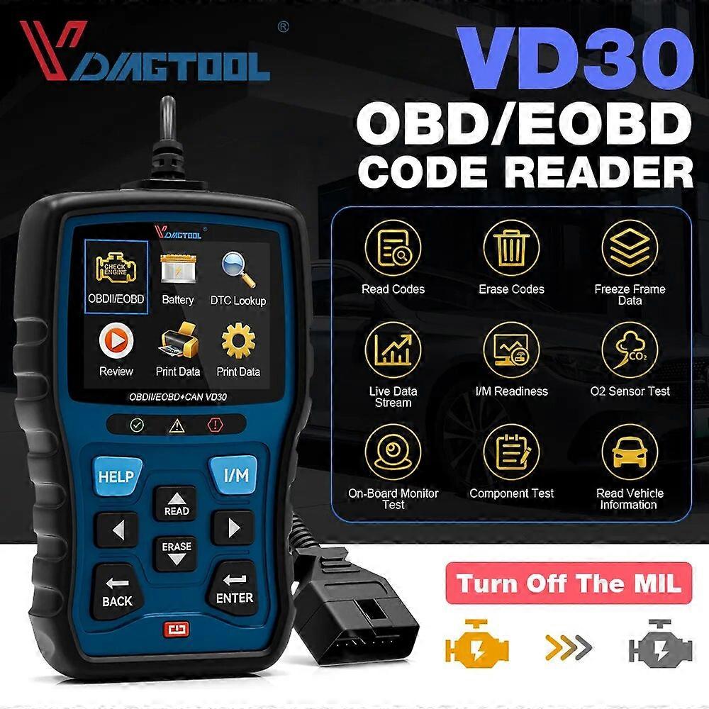 VDIAGTOOL VD30 OBD2 Scanner Automotive Code Reader Engine Check Diagnostic Scan Tool OBDII EOBD Scanner DTC Lookup Gratis Update