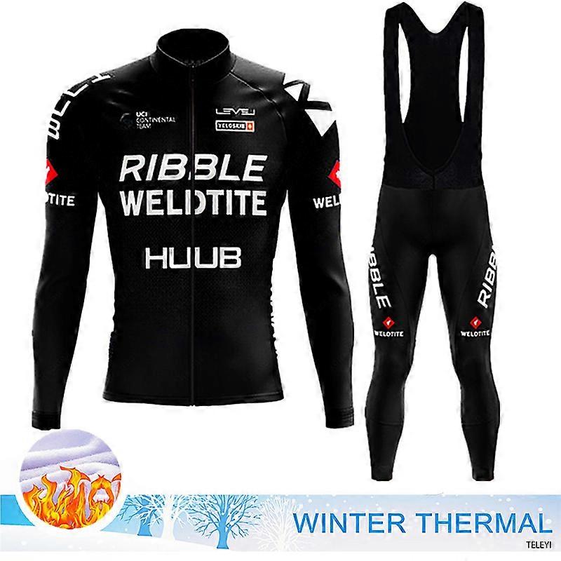 2023 HUUB Kış Bisiklet Seti Erkekler Termal Polar Uzun Kollu Yarış Jersey Takım Elbise Bisiklet Giyim Önlük Pantolon Takımı