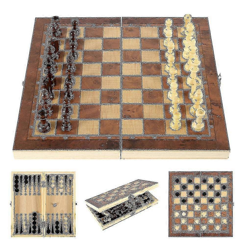 3 In 1 Wooden International Chess Set Backgammon Board Games Checkers Puzzle Game Folding Chessboard High Quality