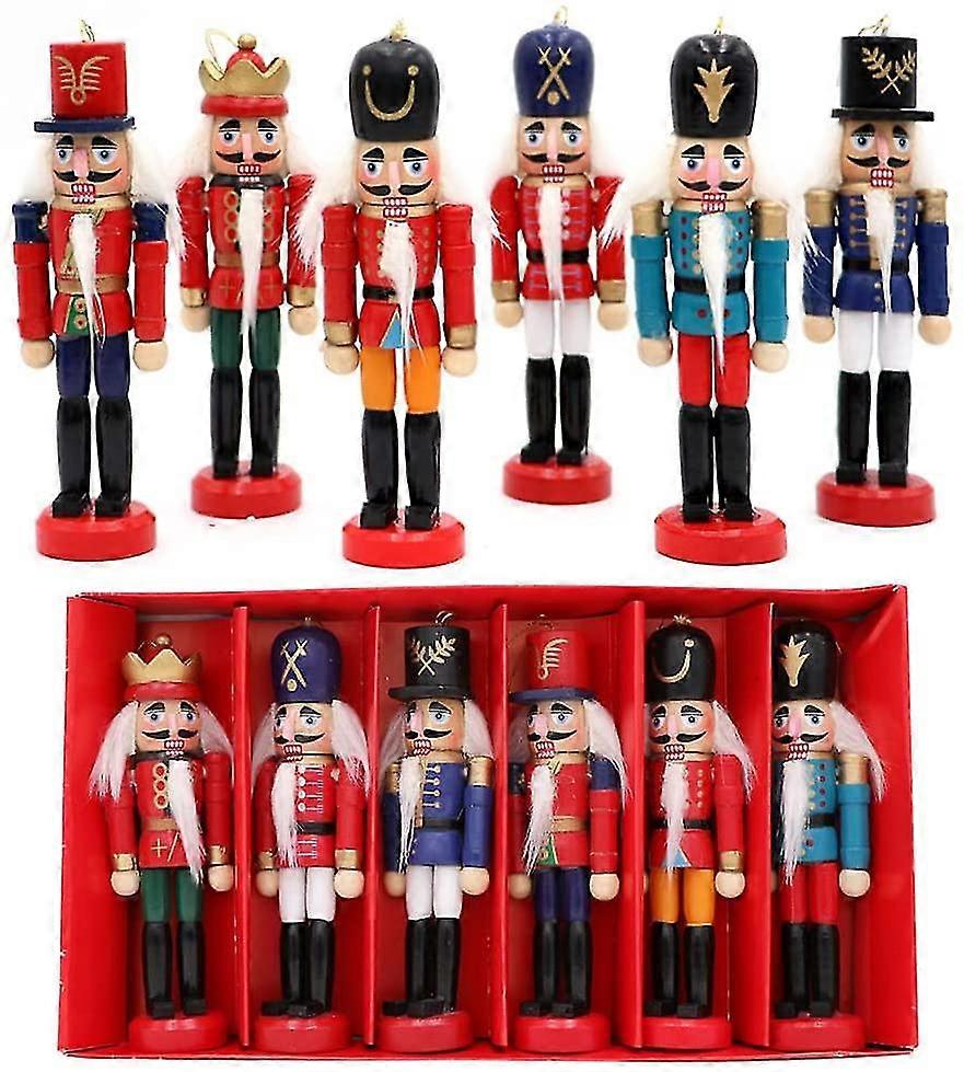 6pcs Nutcracker Ornaments Wooden Nutcracker Figures Christmas Decorations