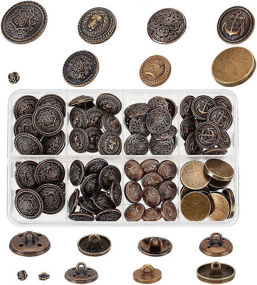80pcs 8 Styles Shank Buttons Metal Buttons 5~17mm Sewing Buttons Alloy Engraved Buttons Vintage Round Buttons with Shank for Sewing Jeans Clothes Pant