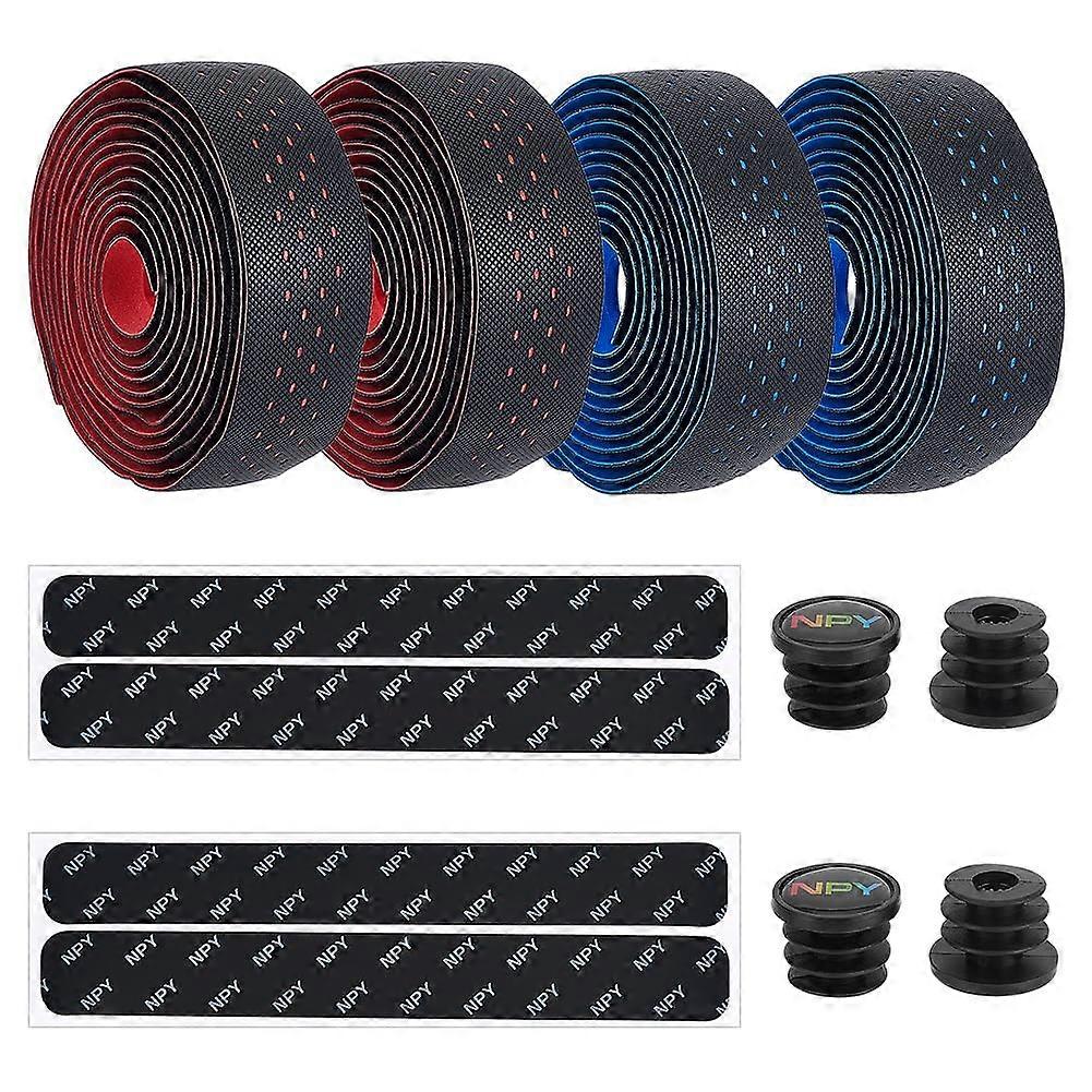 2 Sets Bicycle Bar Grips Wrap Non-Slip PU Leather Bike Handlebar Tapes 2.15m Blue and Red Adhesive Grip Tape for Enhancing Bike Grip and Comfortable R