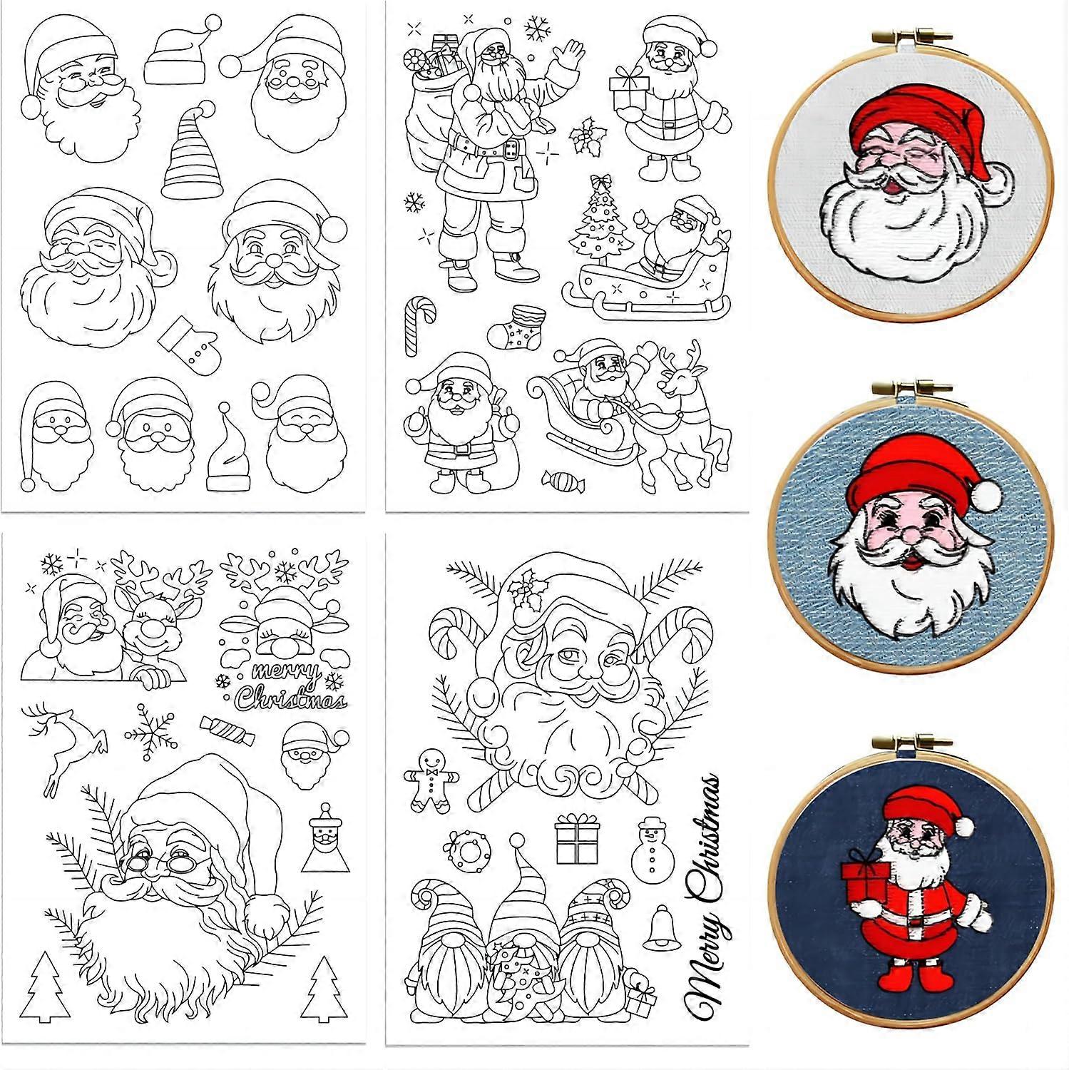 Peacoblue Water Soluble Embroidery Patterns for Beginners Santa Claus 4 Sheets with 38pcs for Christmas Xmas Wash Away Embroidery Pattern Stabilizer f