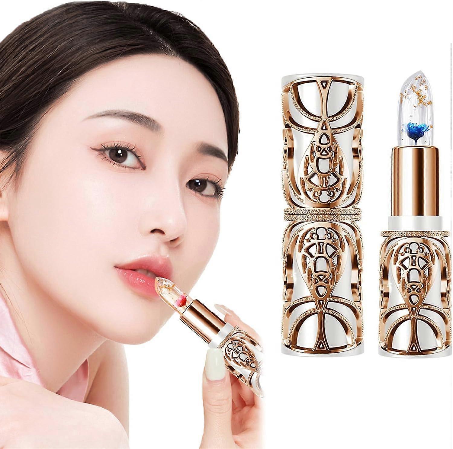 クリスタルゼリーフラワーカラーチェンジリップスティック、花が入ったクリアリップスティック、クリア温度カラーチェンジリップグロス