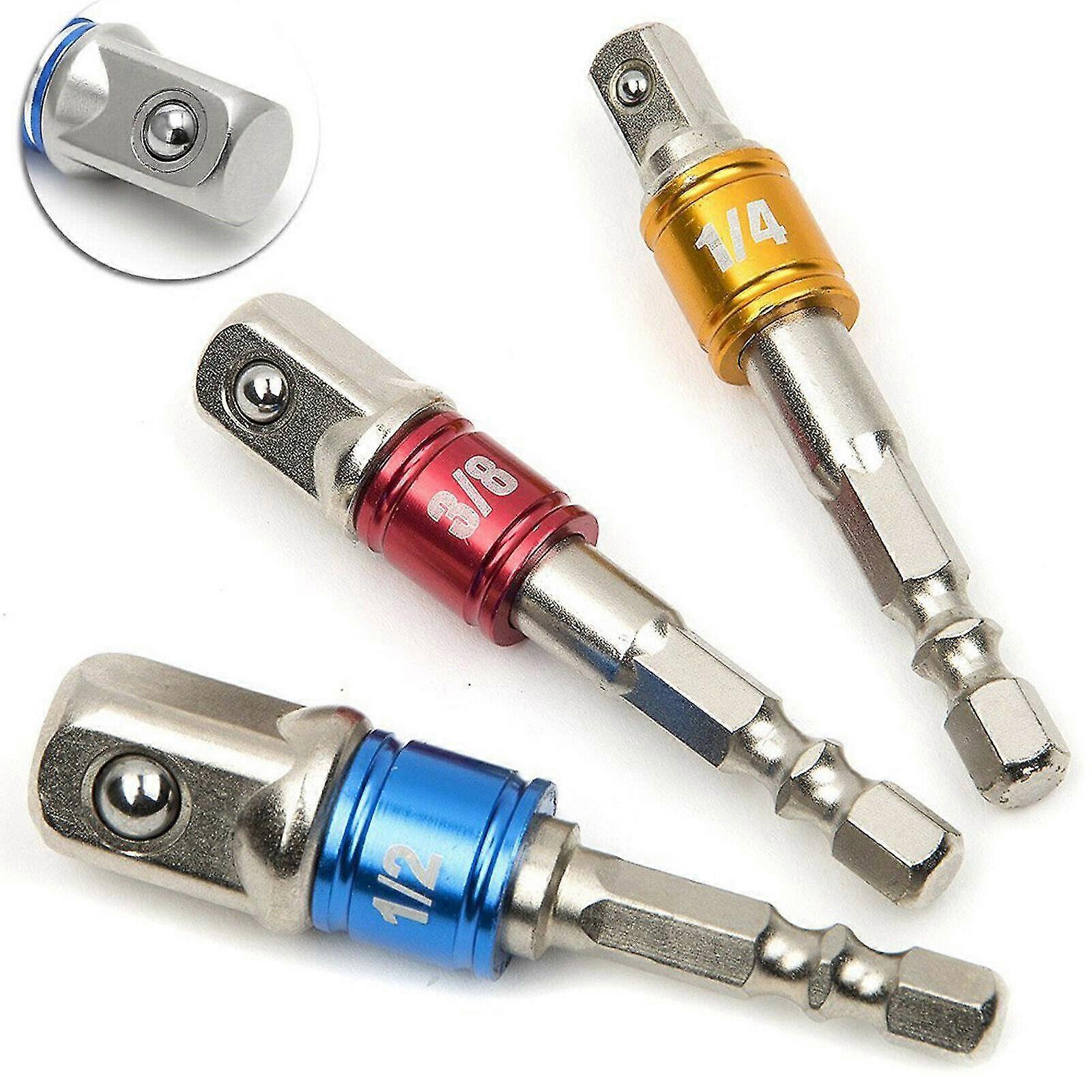 Socket Bit Adapter Drill Nut Driver Power Extension Bar 3pack Set 1/4" 3/8" 1/2"