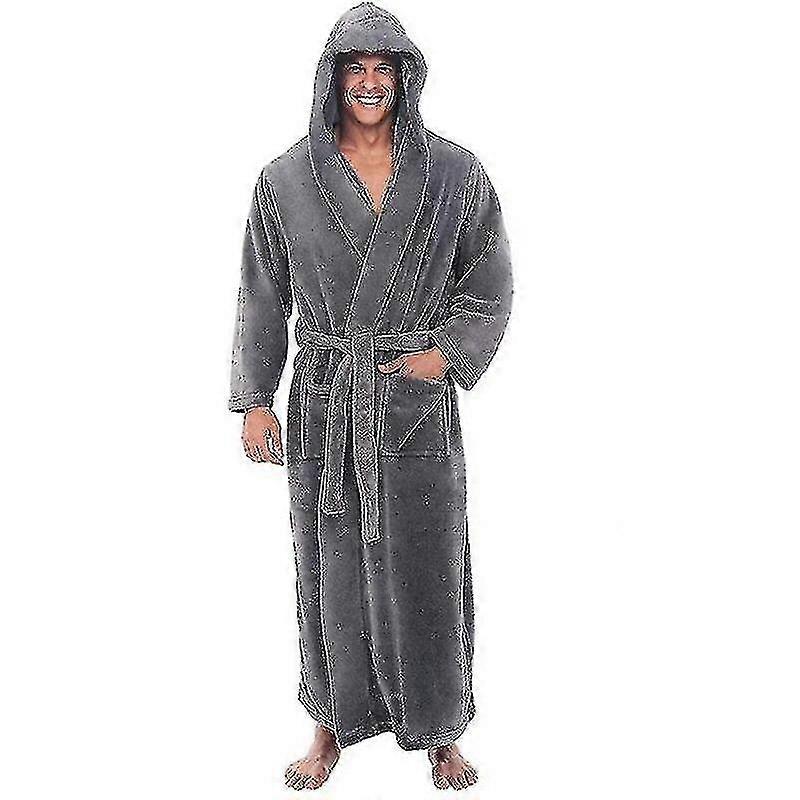 Flanelový samec s kapucí, husté teplé šaty, župan extra dlouhý kimono