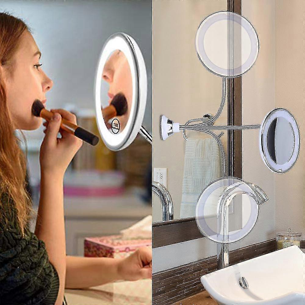 Flexible Gooseneck 11.5" 10x Magnifying Led Lighted Mirror Illuminated ,bathroom Vanity Mirror With Strong Suction , 360 Degree Swivel,daylight,cor HR