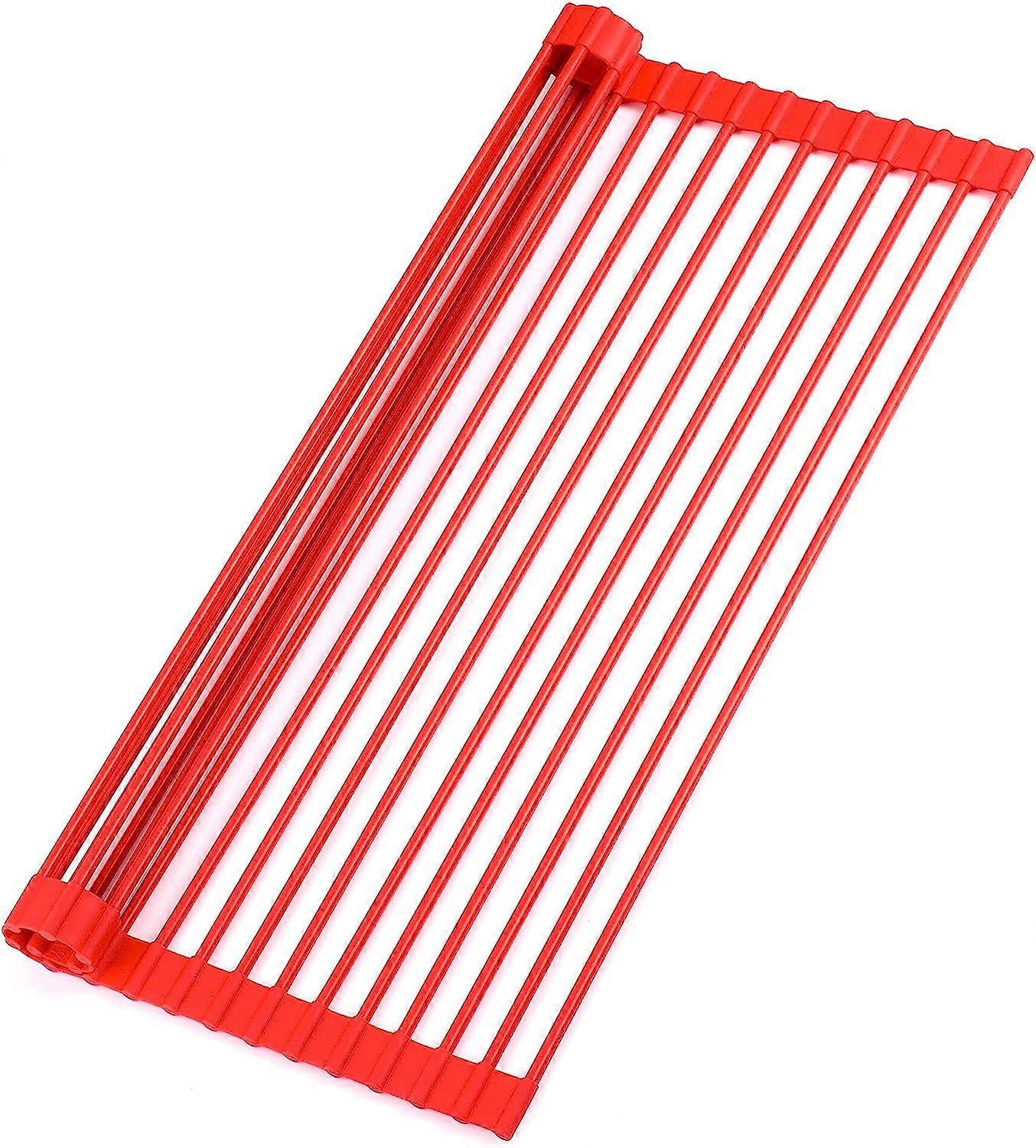 Kitchen Large 20.5" Roll Up Dish Drying Rack Versatile Roll Up Sink Drying Rack & Trivet - Red