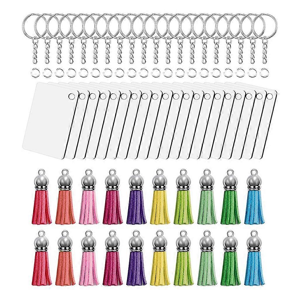 80 Pcs Blank Keychains Set 20 Pcs MDF Keychain Blanks 20 Pcs Leather Tassels