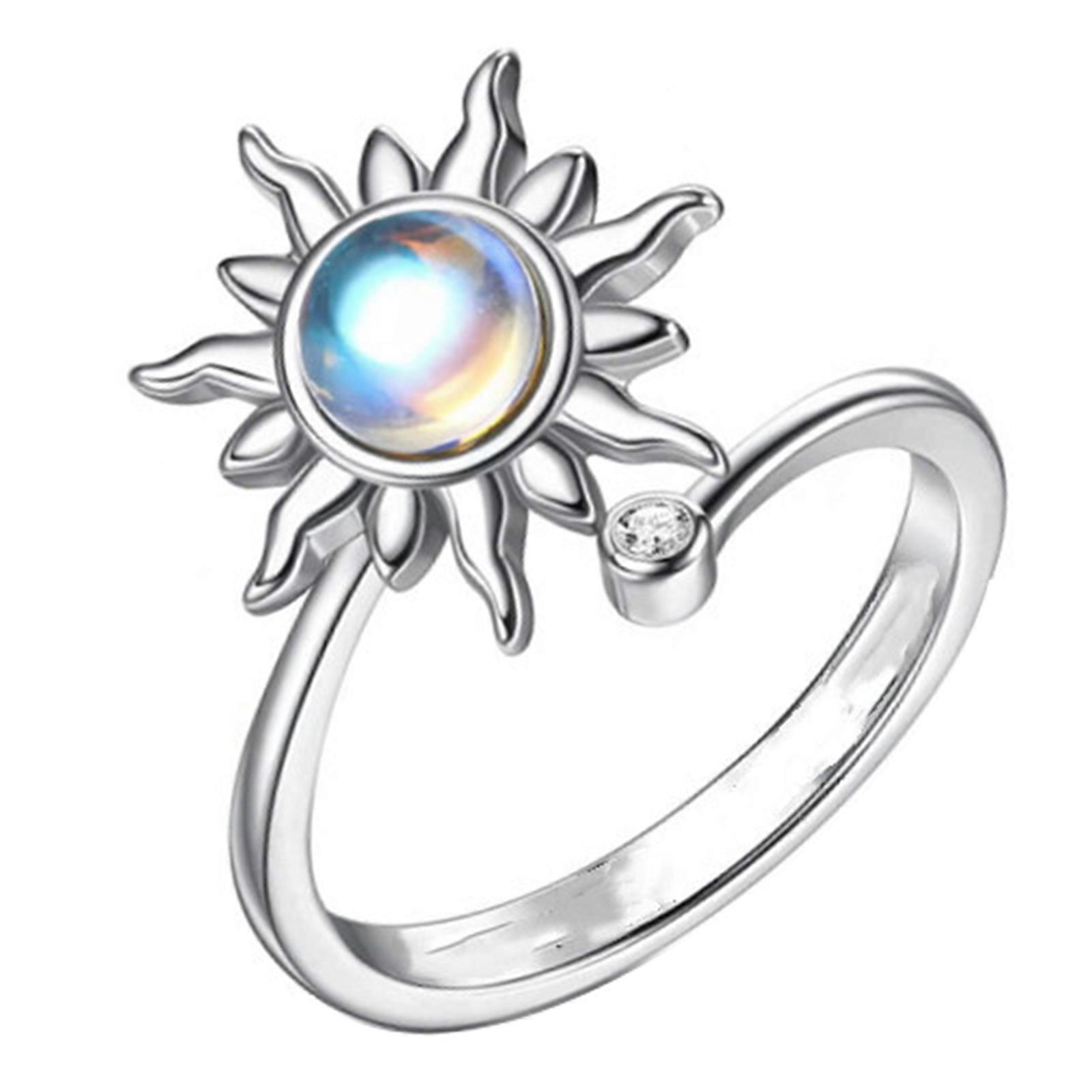 Spinner Ring for Women Adjustable Open Flower Ring Rotatable Calming Rings