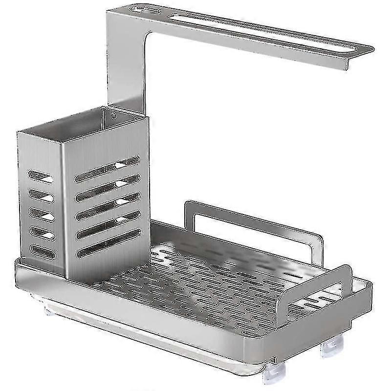Kitchen Sink Caddy Organizer Sponge Soap Scrubbers Holder Silver