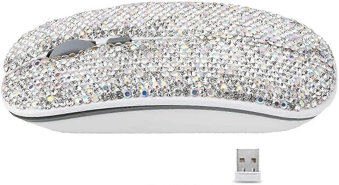 Veeki 2.4ghz Wireless Maus mit Strass Kristall bedeckt, schlanke Maus mit USB-Empfänger, kompatibel mit Notebook, PC, Laptop, Computer, (weiß diam