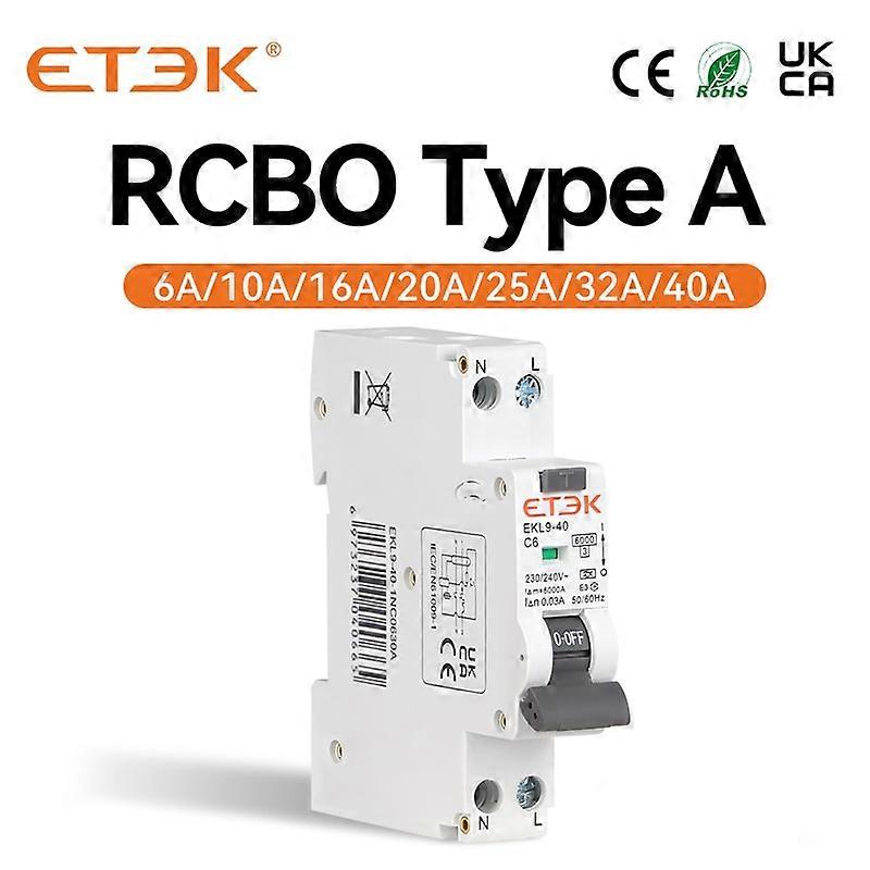 ETEK RCBO Type A Residual Automatic Circuit Breaker 6KA 1P+N 2P DPN With Over Current Leakage Protection 30mA EKL9-40