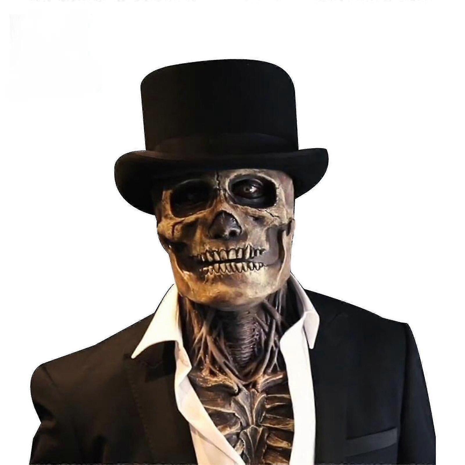Halloween 3d Horror Reality Full Head Skull Mask Scary Cosplay Party Latex Movable Jaw Helmet Skeleton Decoration