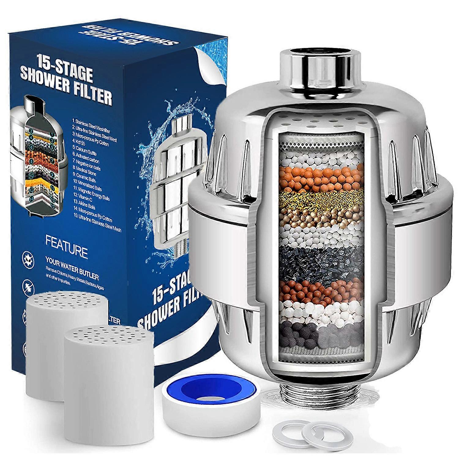 Aquarienfilter, 15-lagiger Duschfilter mit Lüfterblättern, Duschkopf-Wasserfilter (1 Stück), Filtersystem für Restchlor, Wasserfilter Limesca
