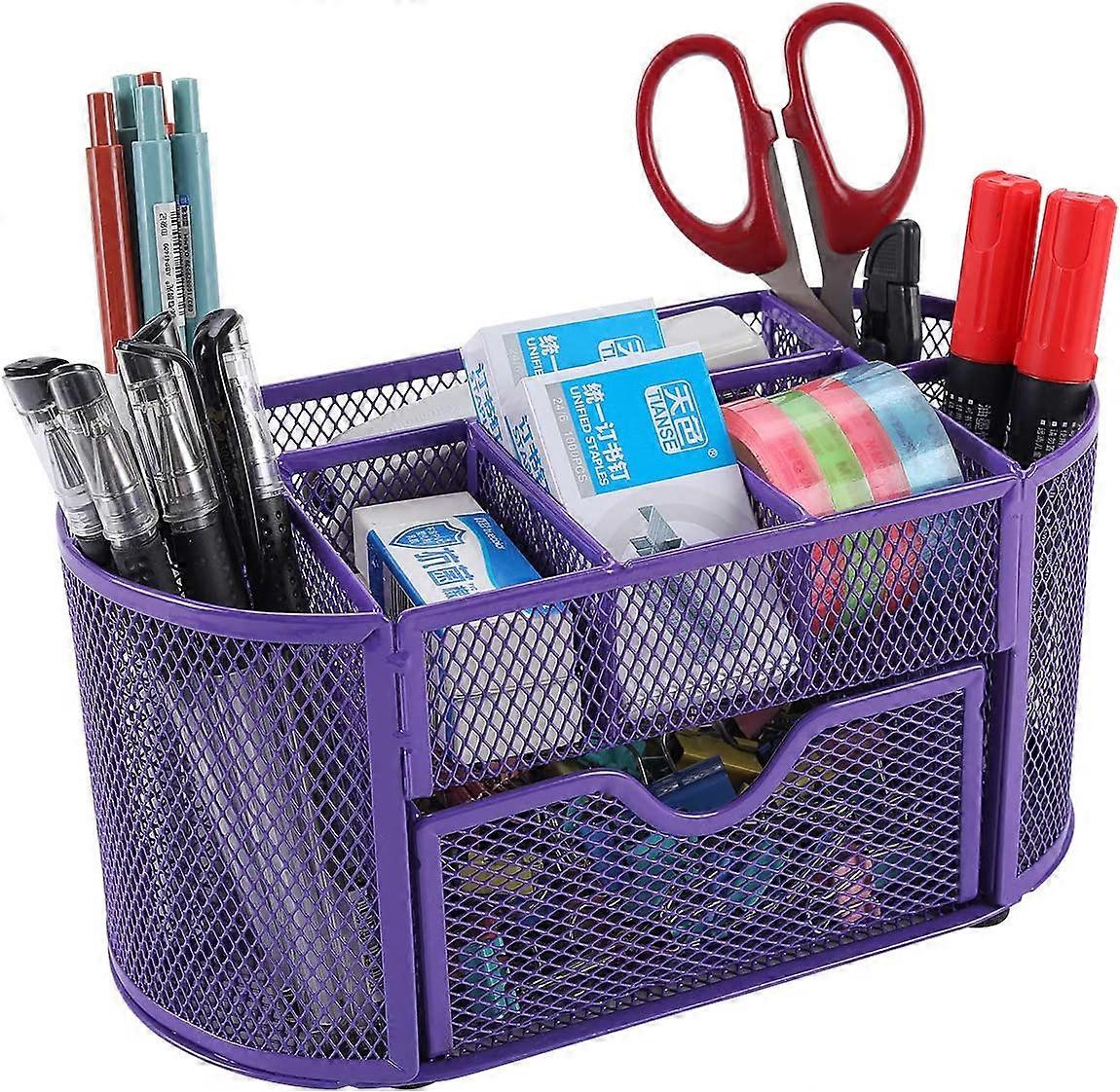 Büro-Mesh-Schreibwarenaufbewahrung Desktop-Organizer-Stifthalter mit Schublade (Schwarz) (4-D-W)