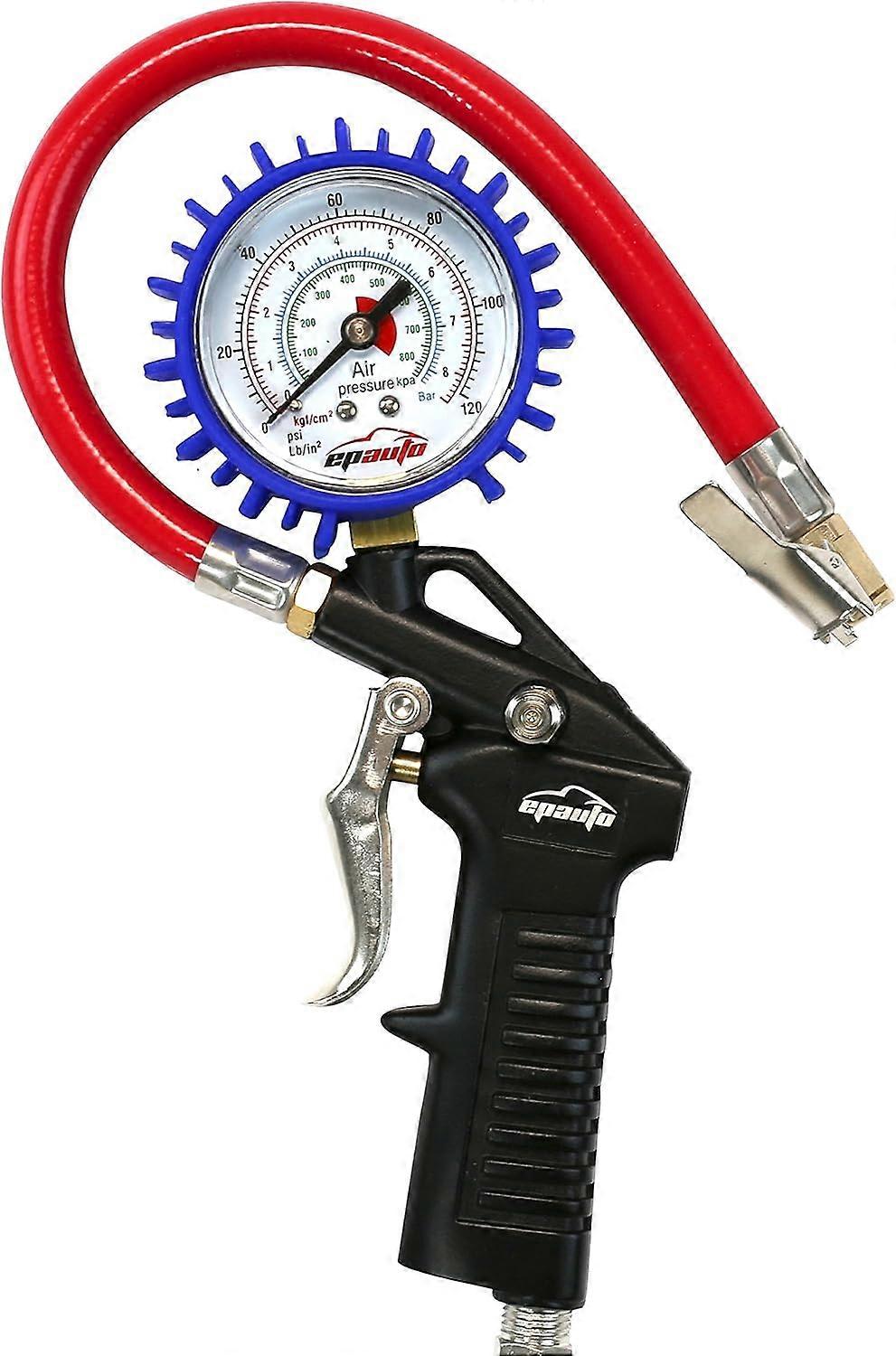 uto Heavy Duty 120 PSI Tire Inflator Gauge with Hose and Quick Connect Plug