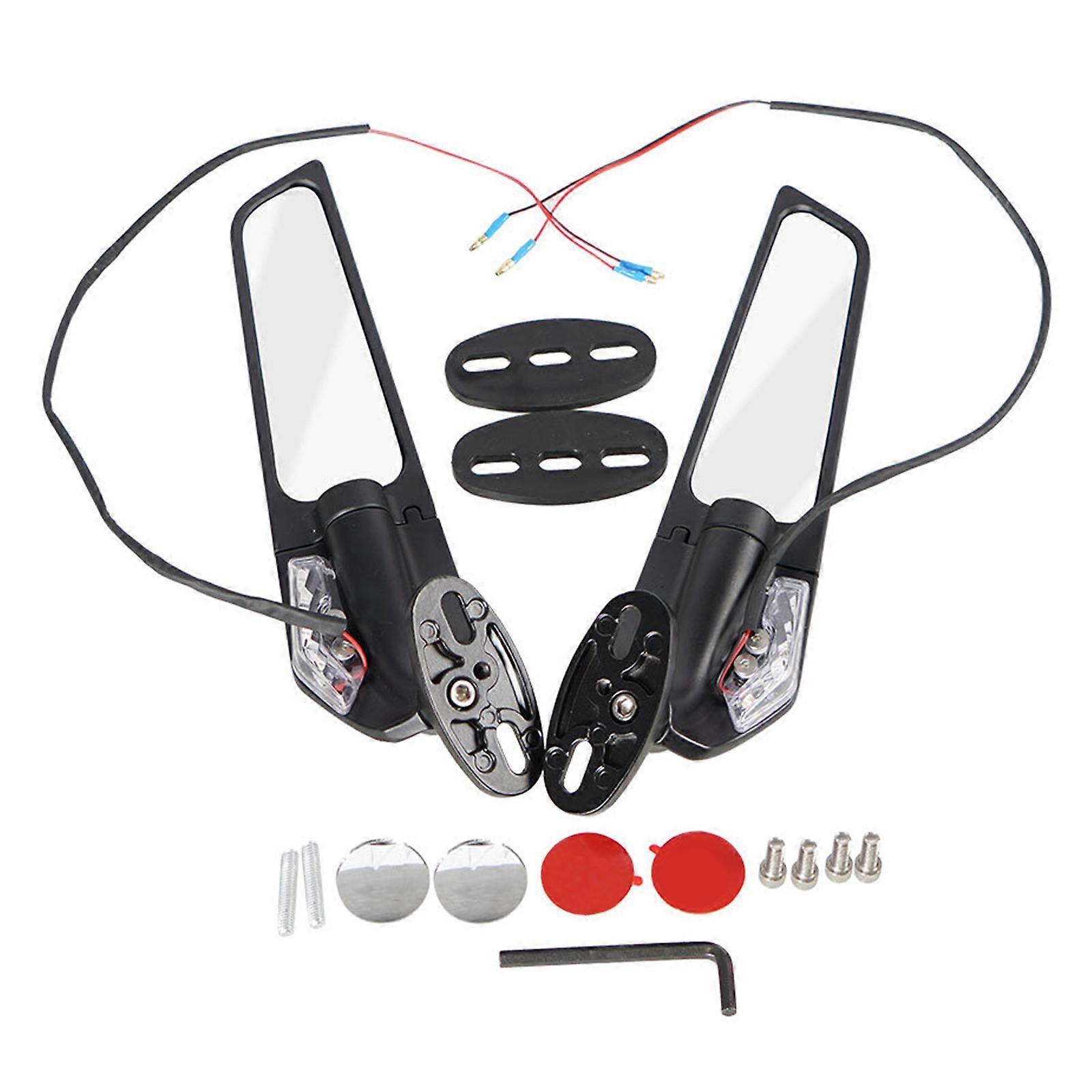 2pcs Motorcycle Adjustable Wind Swivel Wing Fin Rearview Side Mirror with Light