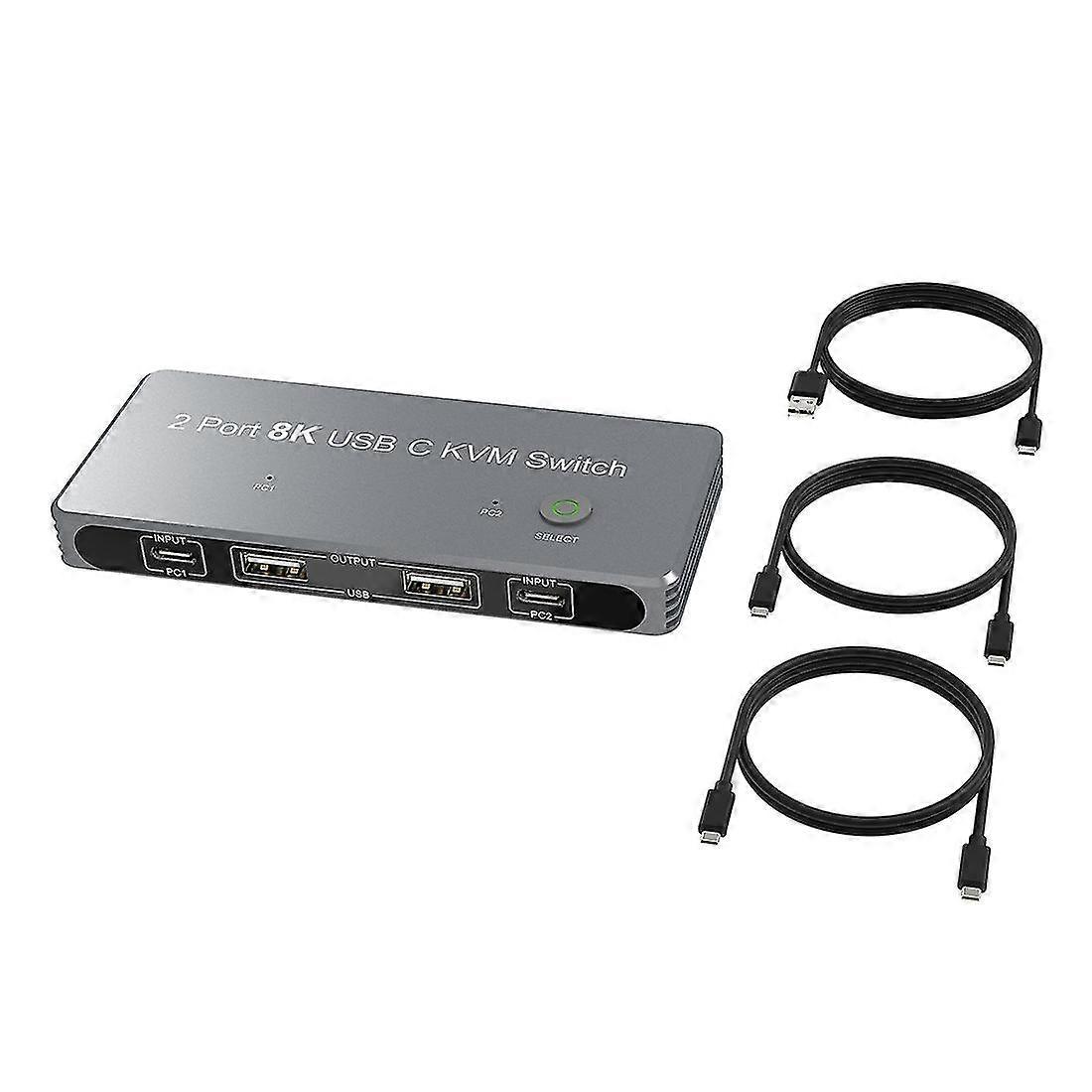 Usb-c 8k Kvm S Dp 1.4 2xusb-c Pc To Displayport Mons 8k@60hz 4k@144hz 3x Usb2.0 Sharin