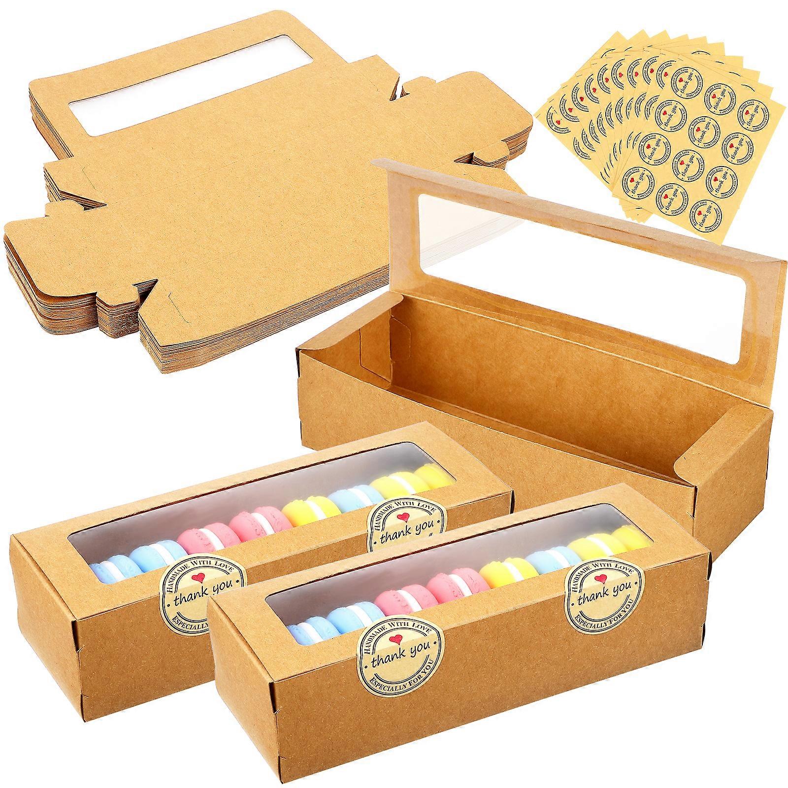50 Pcs Macaron Boxes Packaging Boxes with Stickers for Home Shop DIY Baking