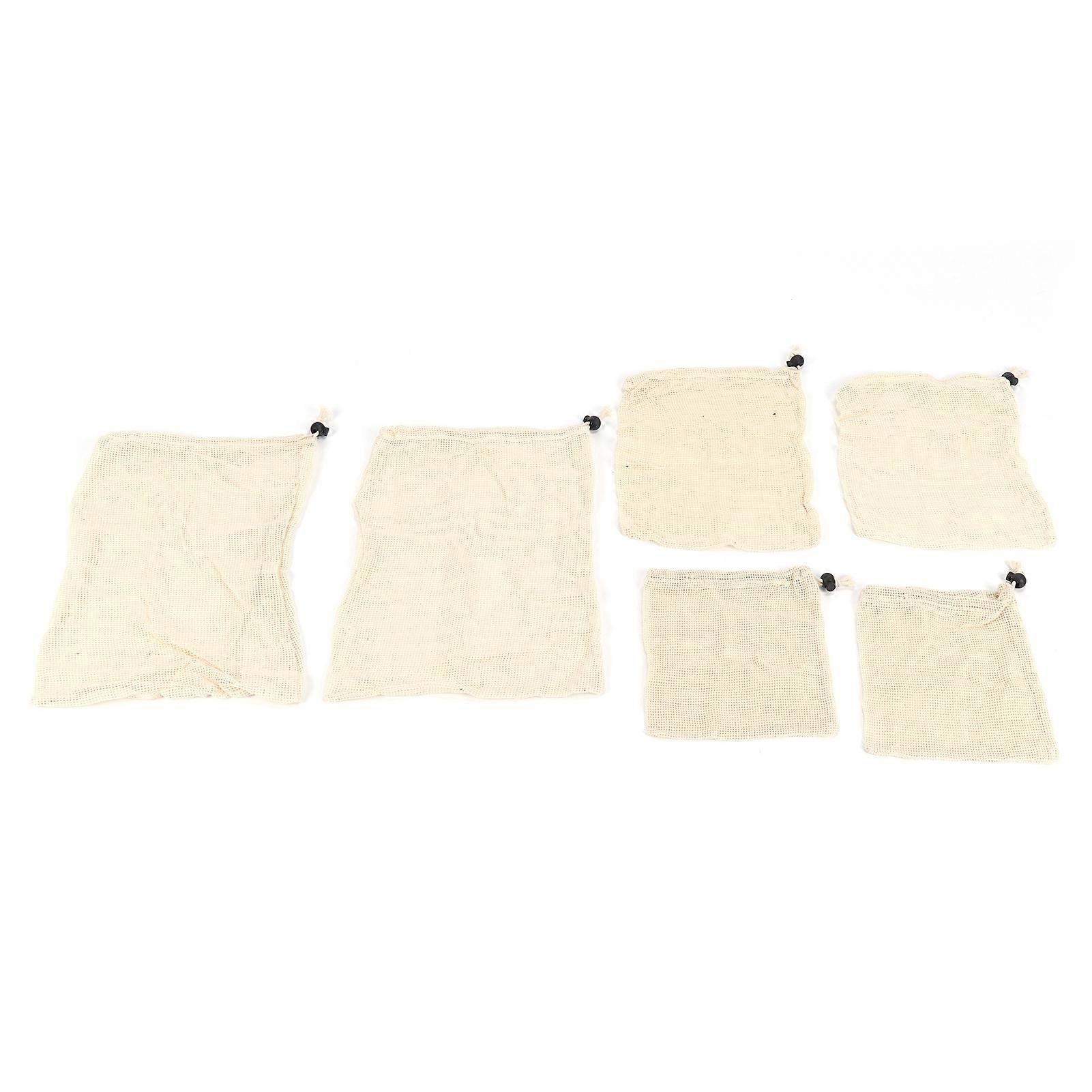 6Pcs Drawstring Storage Bag Cotton Mesh Waste Food Bag Single Side Drawstring Mesh Drawstring Pocket