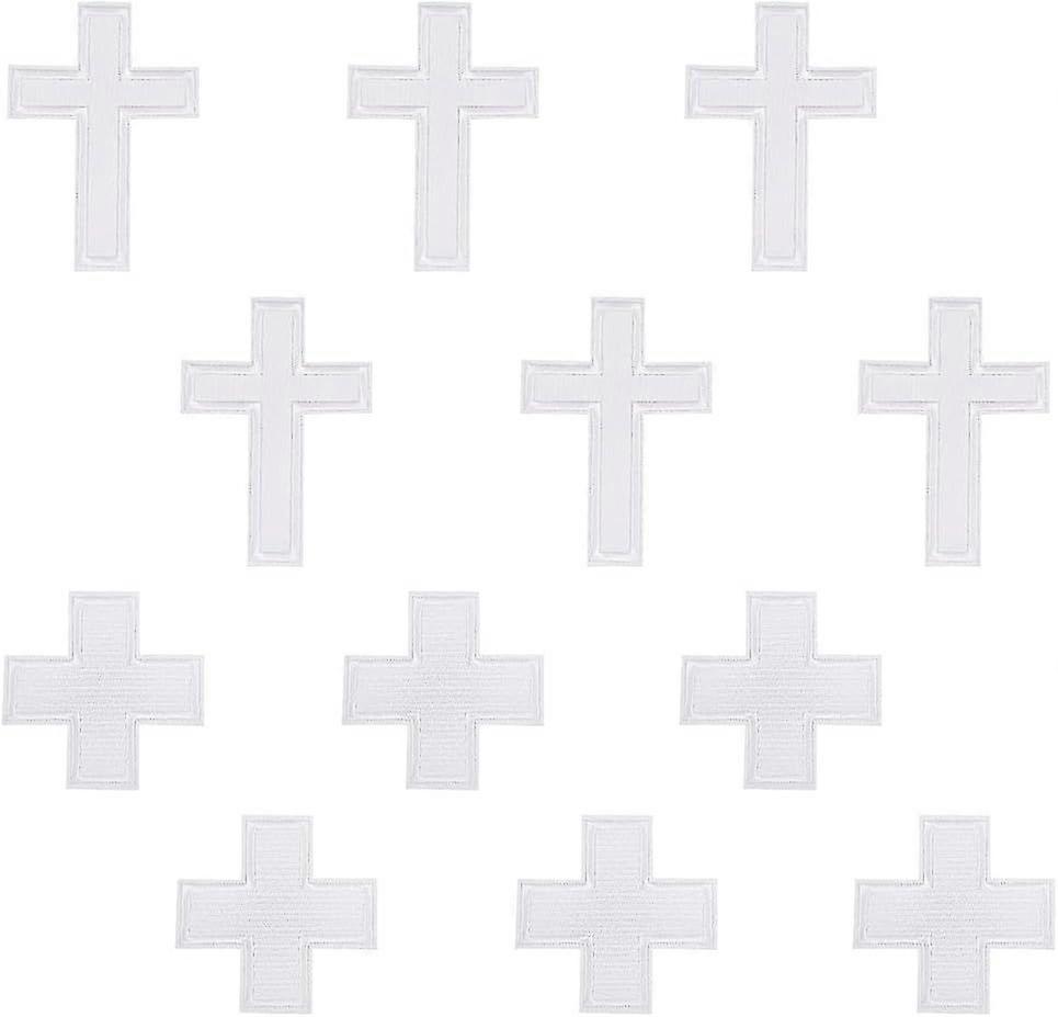 12 PCS Cross Patches 2Styles WhiteSmoke Cross Applique Pathces Polyester Embroidery Patches Sew on Cross Shape Applique Patches Sewing Craft Decoratio