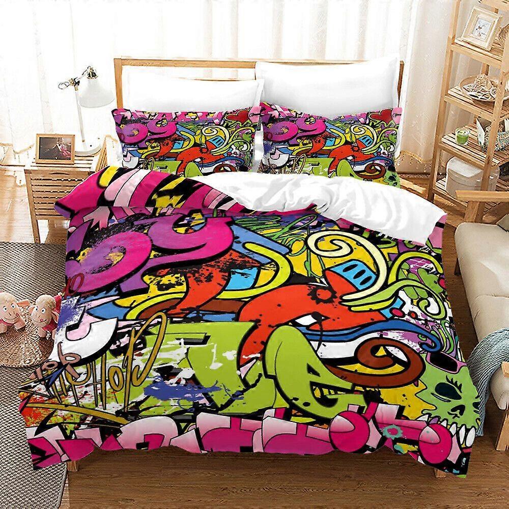v233 Lençóis Rua Parede Graffiti Edredão Colcha Capa Conjunto de Cama FronhaConjunto de Cama de 3 Peças (1 Capa de Edredão + 2 Fronhas) y233