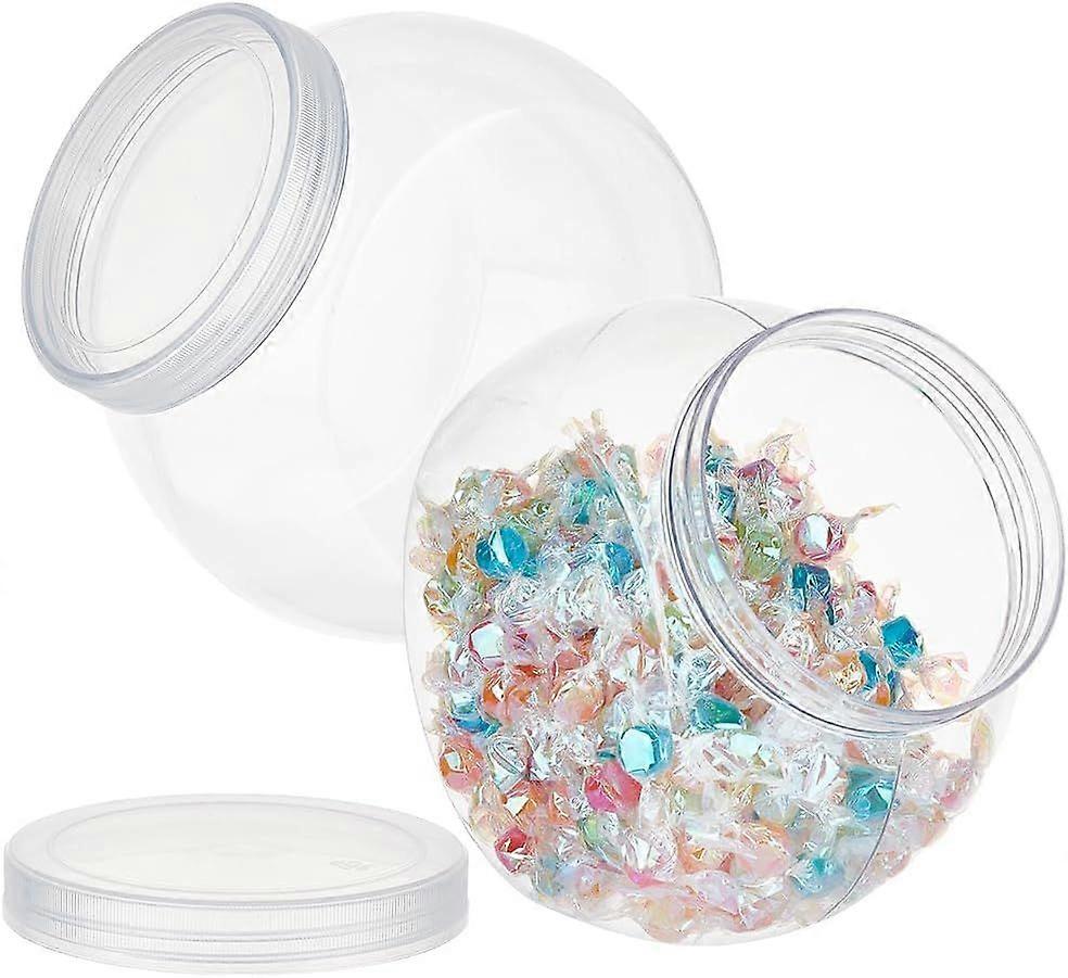 2Pcs Round Plastic Candy Jars 2.1L/74 oz Clear Cookie Containers Plastic Cookie Jars with Lid Clear Candy Containers for Laundry Detergent Kitchen Buf