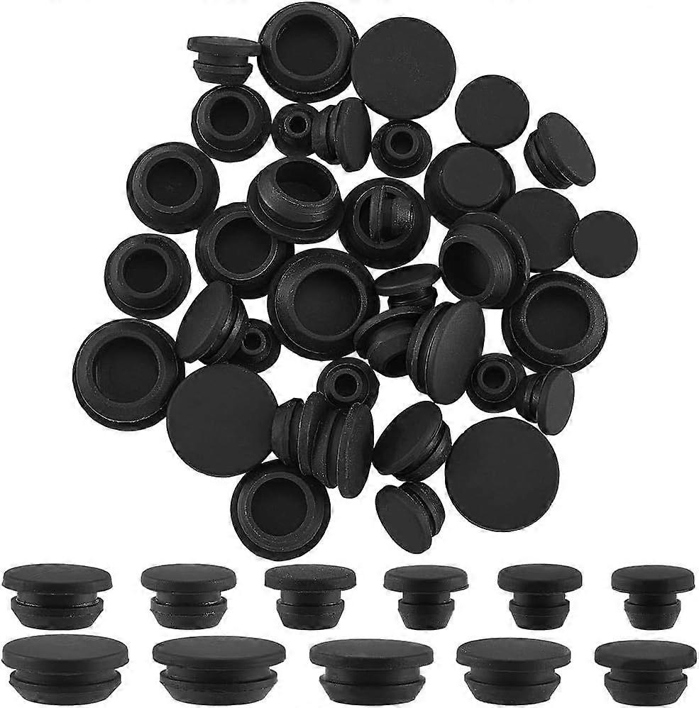 55Pcs 11 Sizes Round Hole Stoppers Black Silicone Hole Plug Rubber Tapered Waterproof Button Tube End Cover Soft Flexible Reusable Plugs Fit for Furni