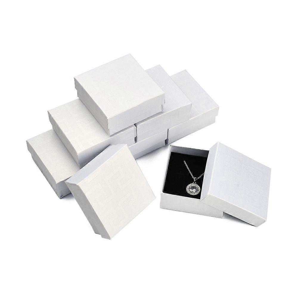 12pc Cardboard Jewelry Boxes for Earring & Ring & Pendant with Sponge Inside Square White 7.5x7.5x3.5cm Inner Size: 7x7cm