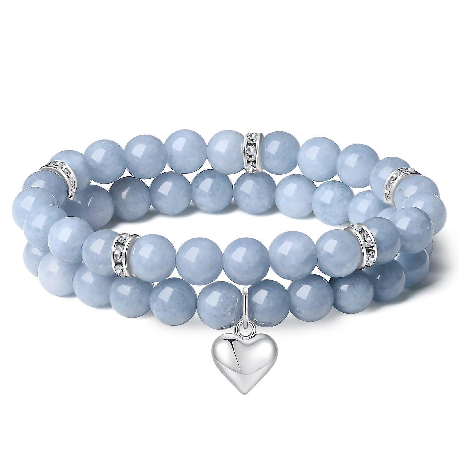 Women's Heart Bracelet with Healing Crystals, 8mm Stretch Beads Love Charm, Adjustable Design for Everyday Wear