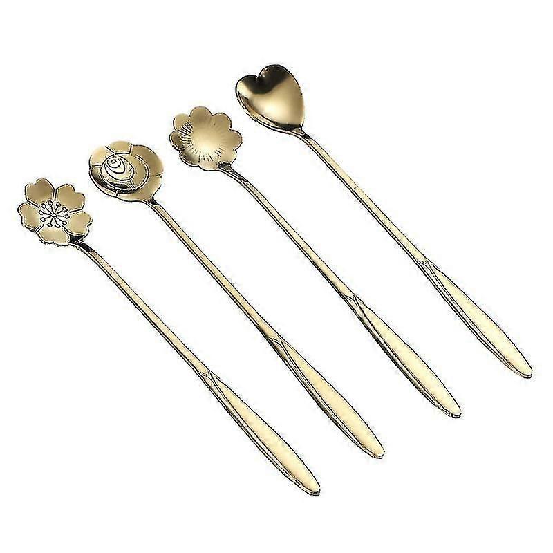 8pcs Flower Spoon Set Stainless Steel Reusable Tea Scoops Stirring Spoon