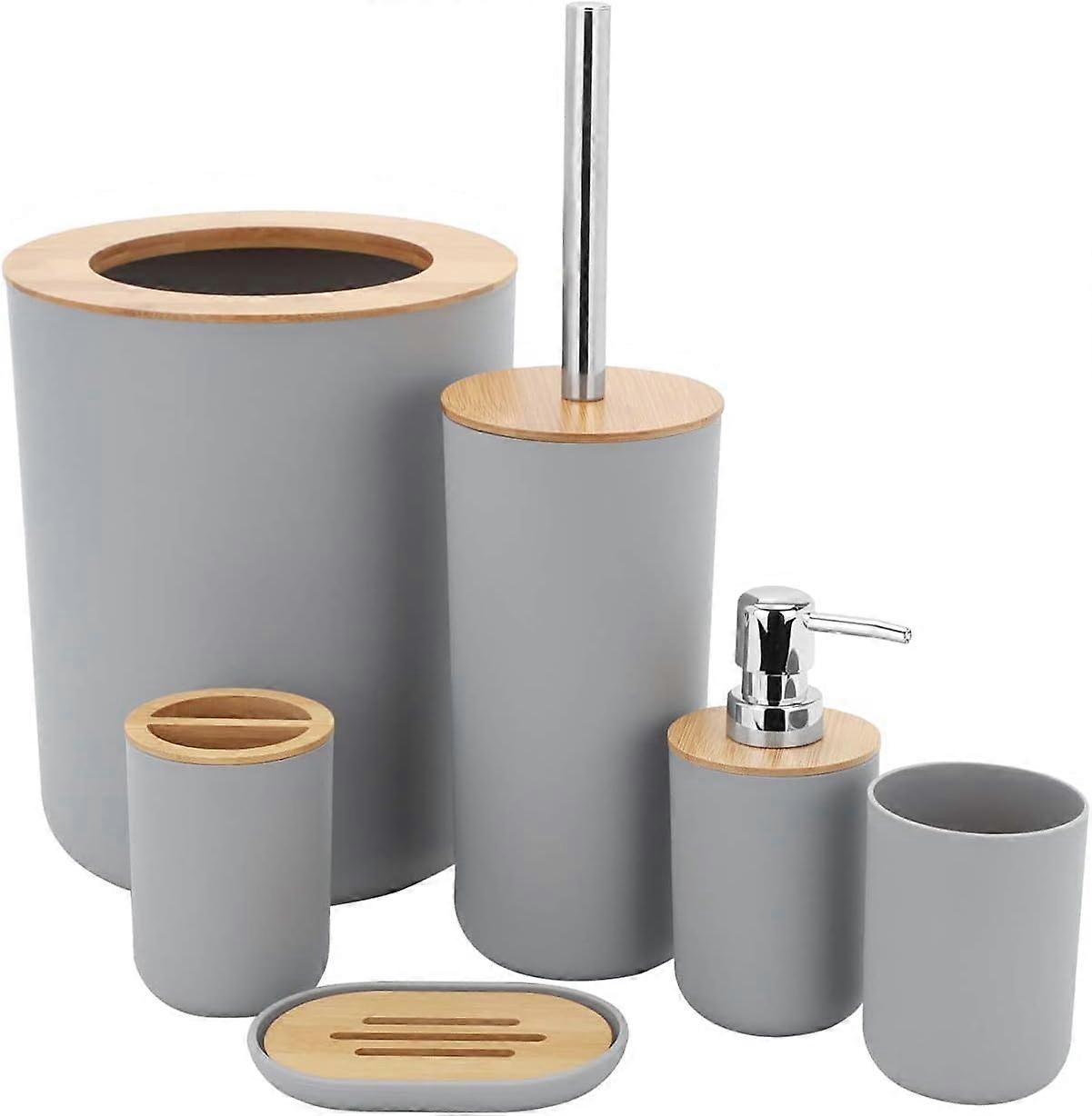 Badkameraccessoires set, plastic en bamboe badset