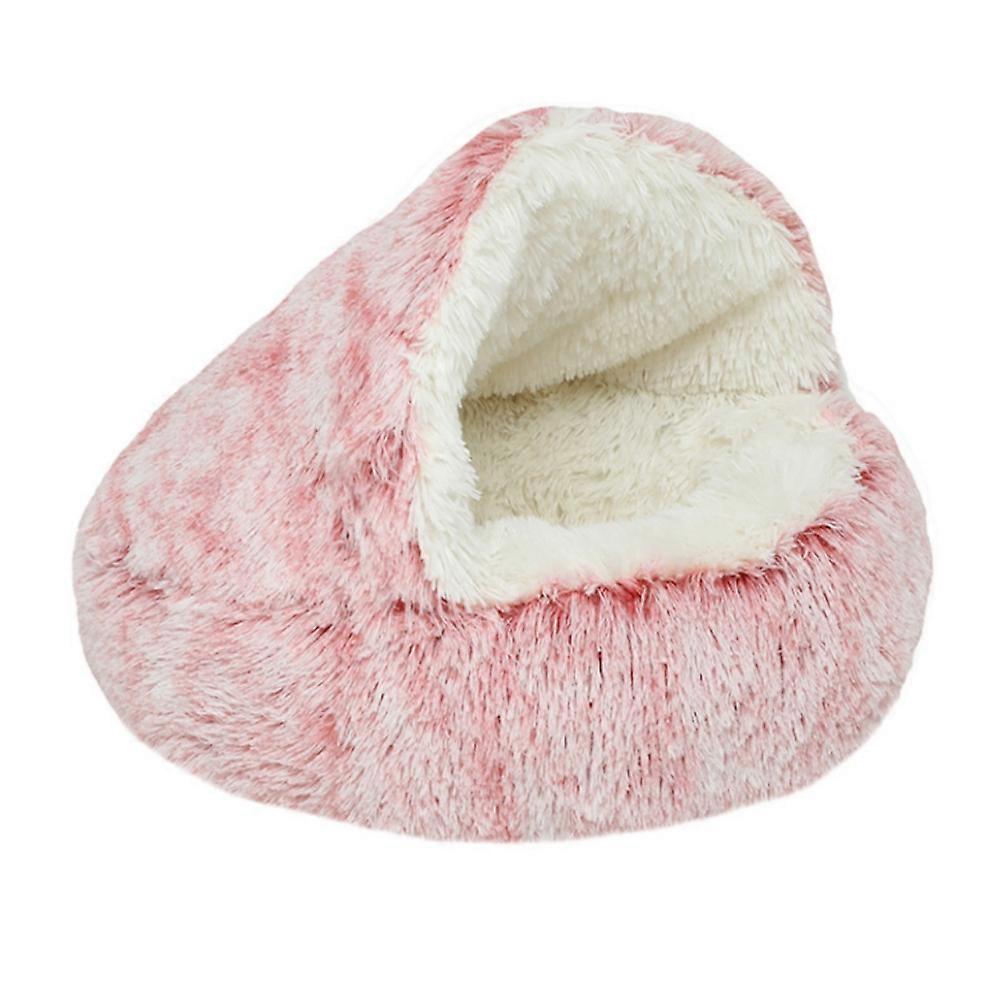 Pink plush cat bed