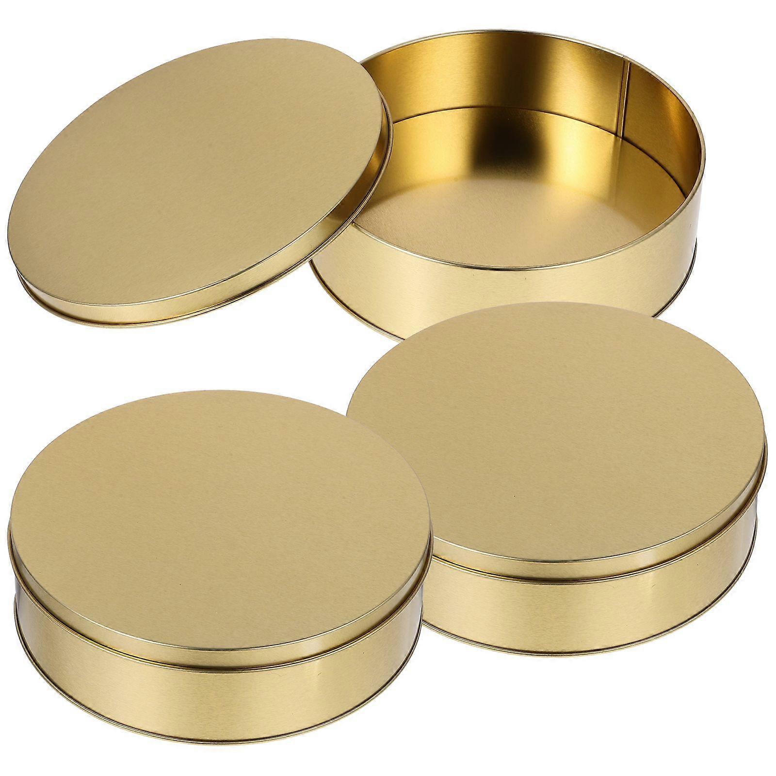 3pcs Cookie Tin with Lid Round Tinplate Candy Box Holiday Metal Container for Cookie Candy Snack