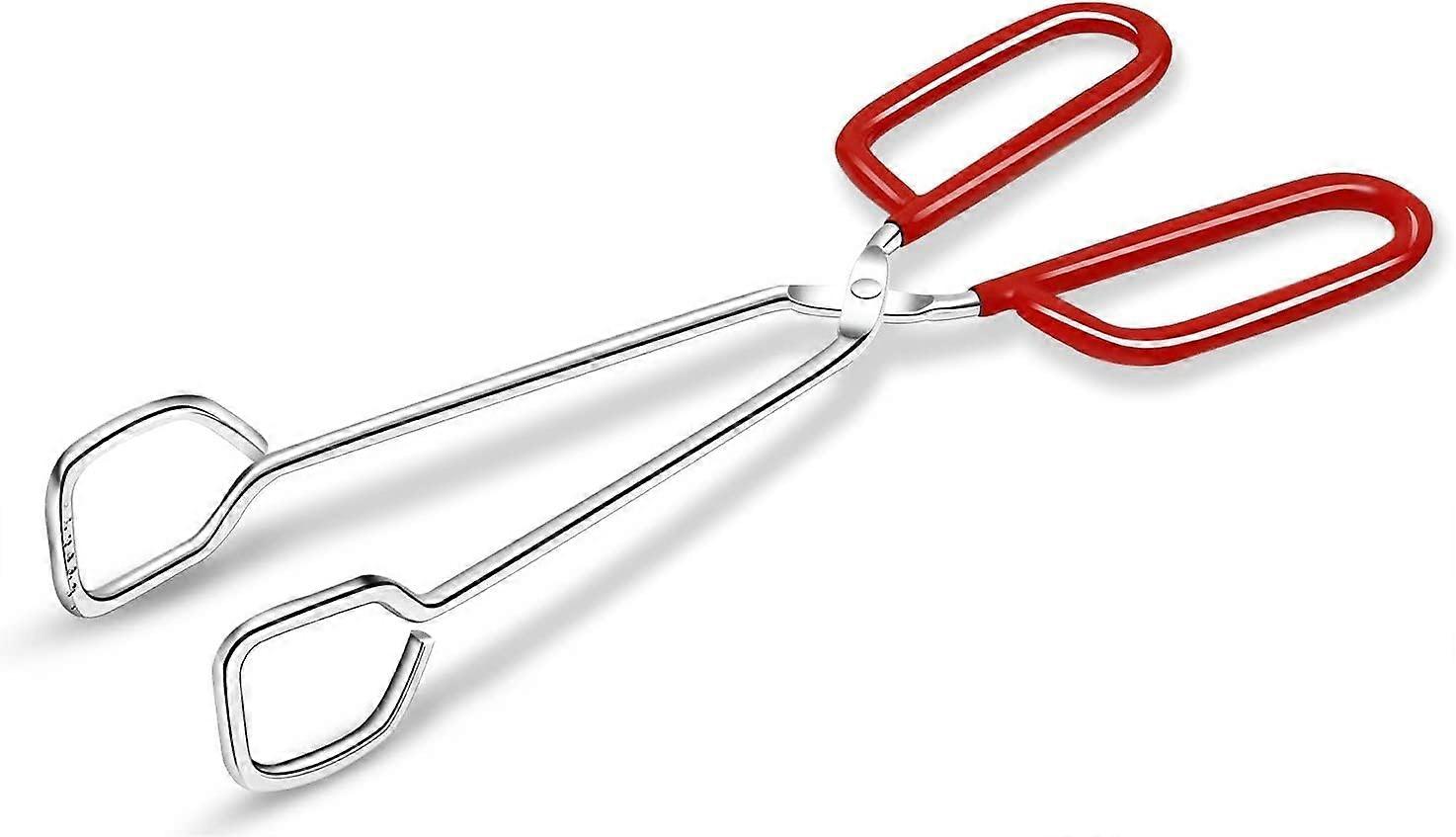 10-Inch Heavy-Duty Stainless Steel Kitchen Tongs with Non-Slip Red Grip, Heat Resistant Scissor Design for Cooking