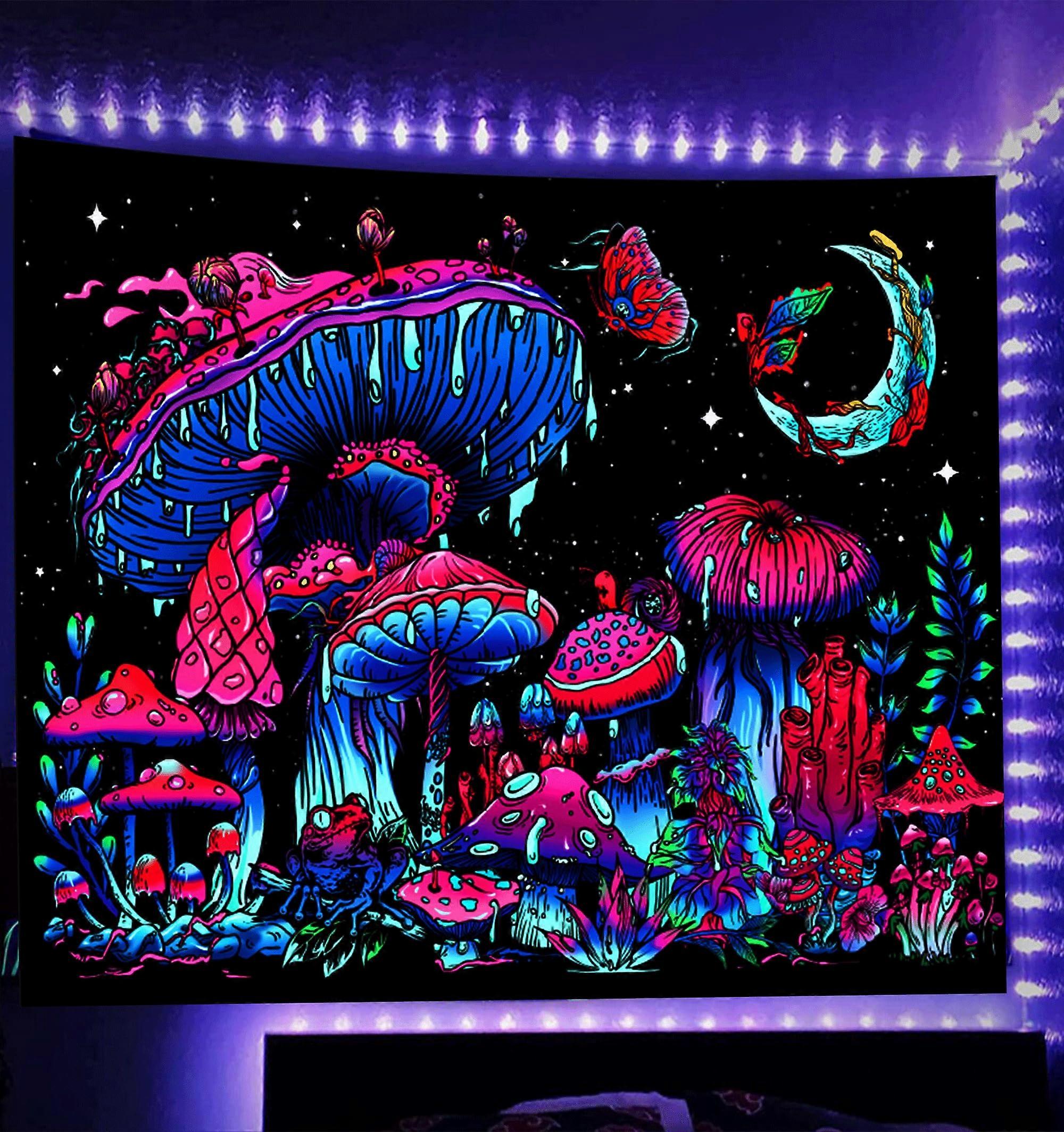 Fluorescent Mushroom Luminous Tapestry Size 30x40 Inches Glow-In-The-Dark Wall Decor Mushroom Art