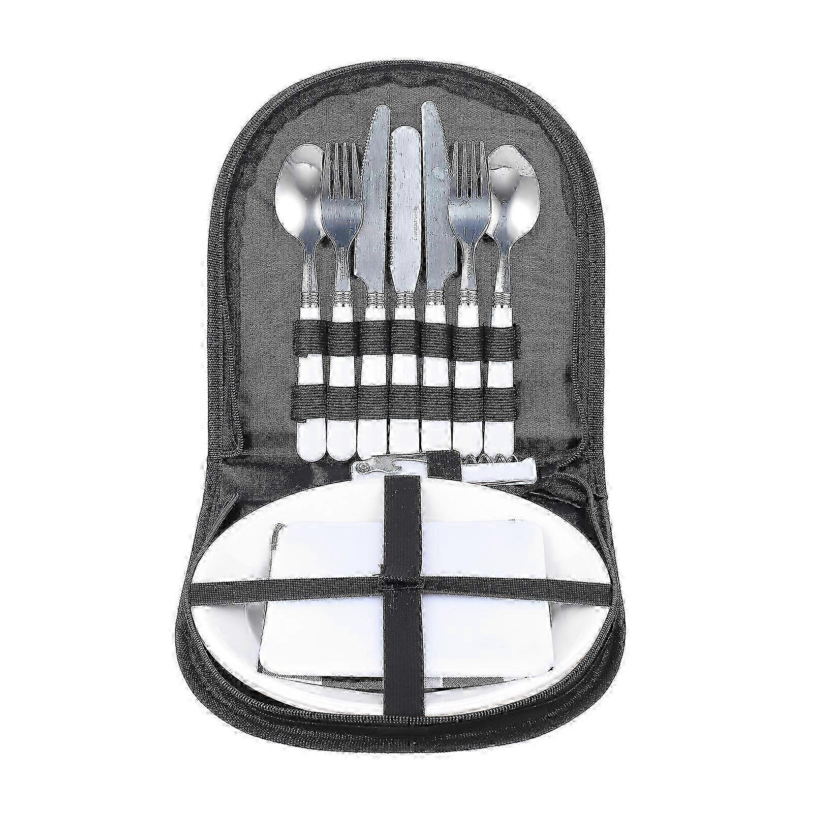 Portable Cutlery Set, Includes Forks, Knives, Spoons, with Zipper - Pouch, Plate and Napkin for Outdoor Dining and Travel