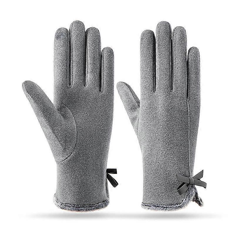 Bow Decor Fuzzy Gloves Elastic Plush Cold-proof Full Finger Gloves For Outdoor Driving Cycling Fishing