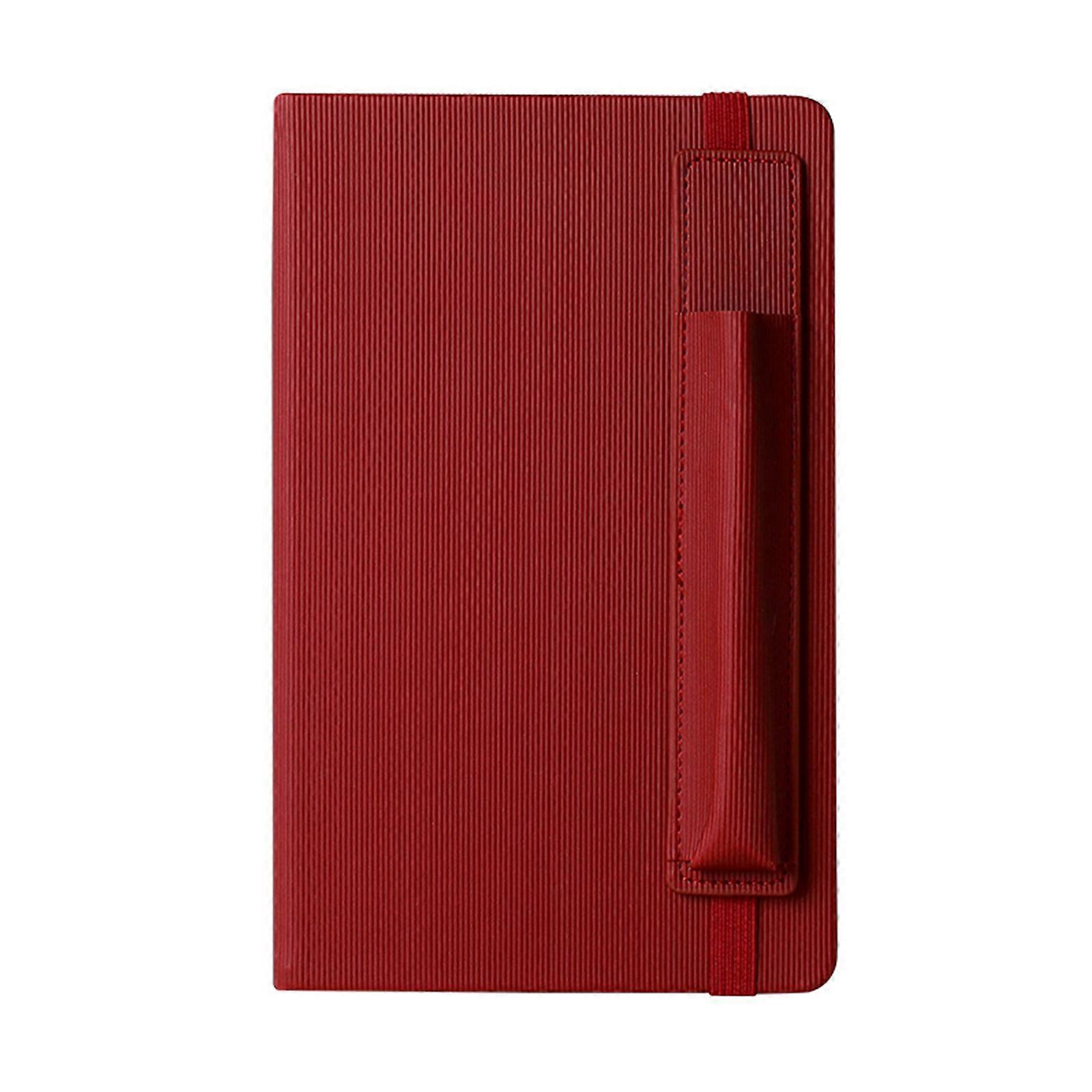 Pocket Leather Notebook with Ribbon Page Mark Small Journal Notebook with Elastic Bands Pen Holder, 96 Sheet Lined Page  Red
