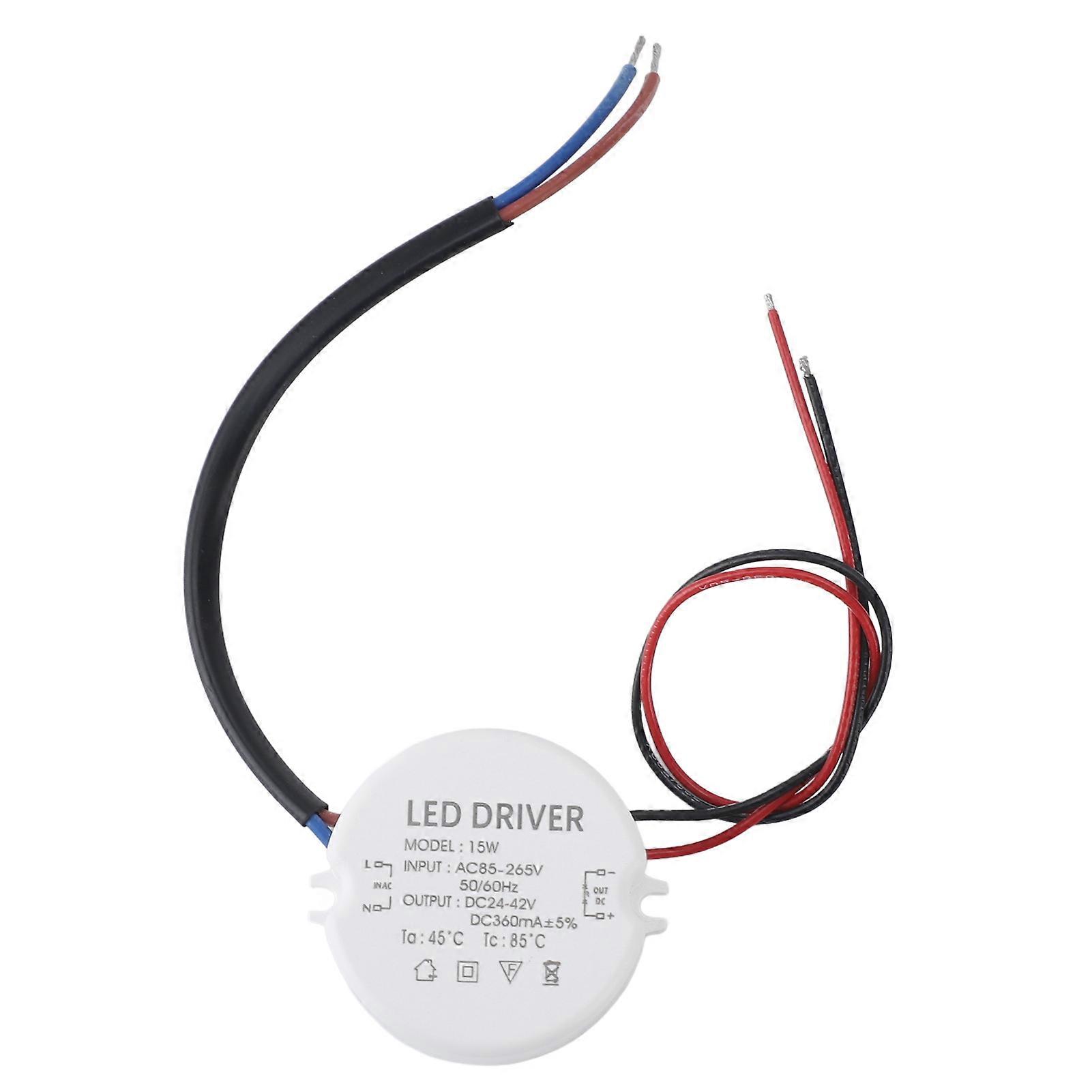 15W LED Power Supply Driver Waterproof Constant Voltage Transformer 360mA AC85-265V to DC24-42V Round Converter