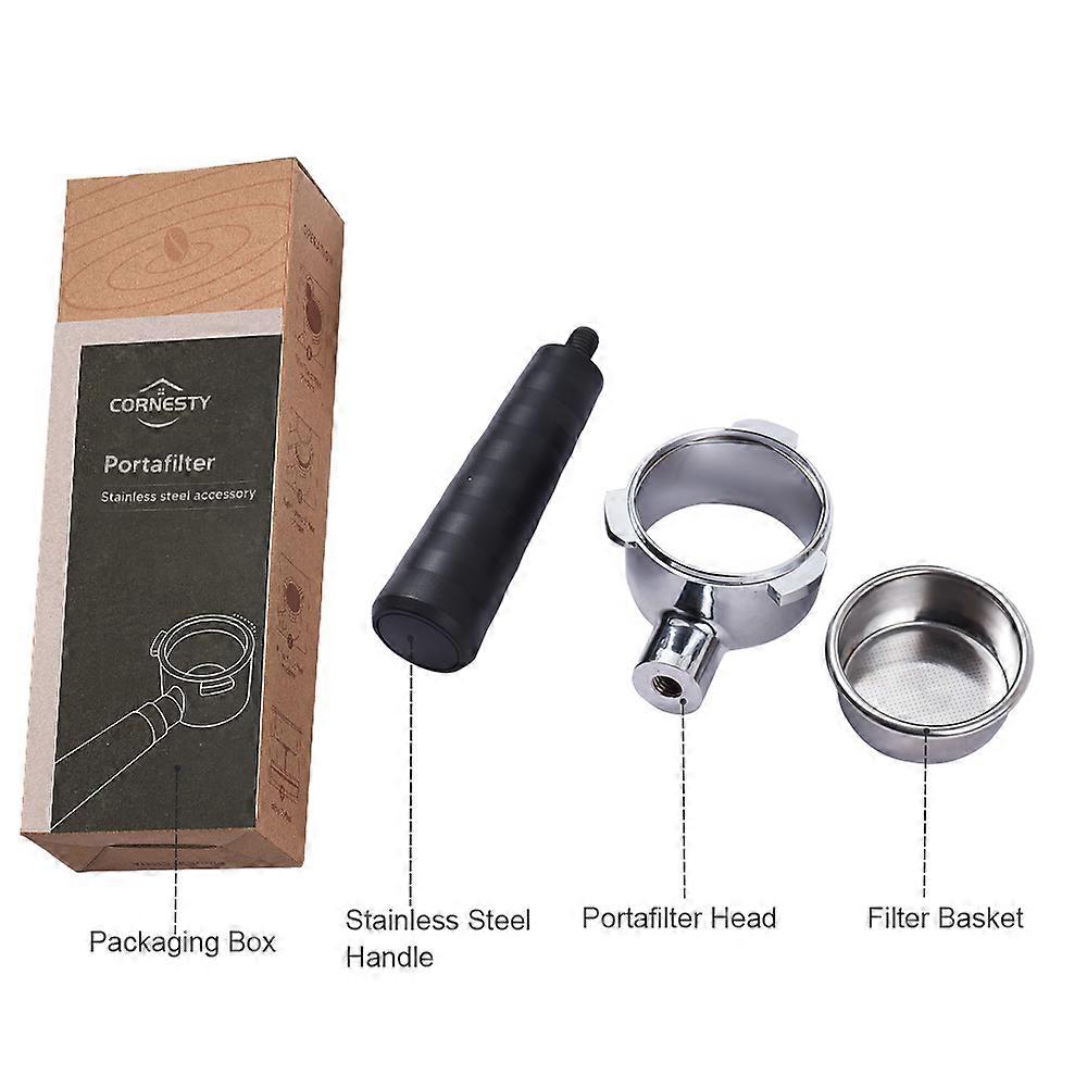 Cornesty 54mm Bottomless Naked Portafilter Filter Basket Included 3 Ears Stainless Steel Replacement Parts Basket Portafilter Handle with Cleaning Br